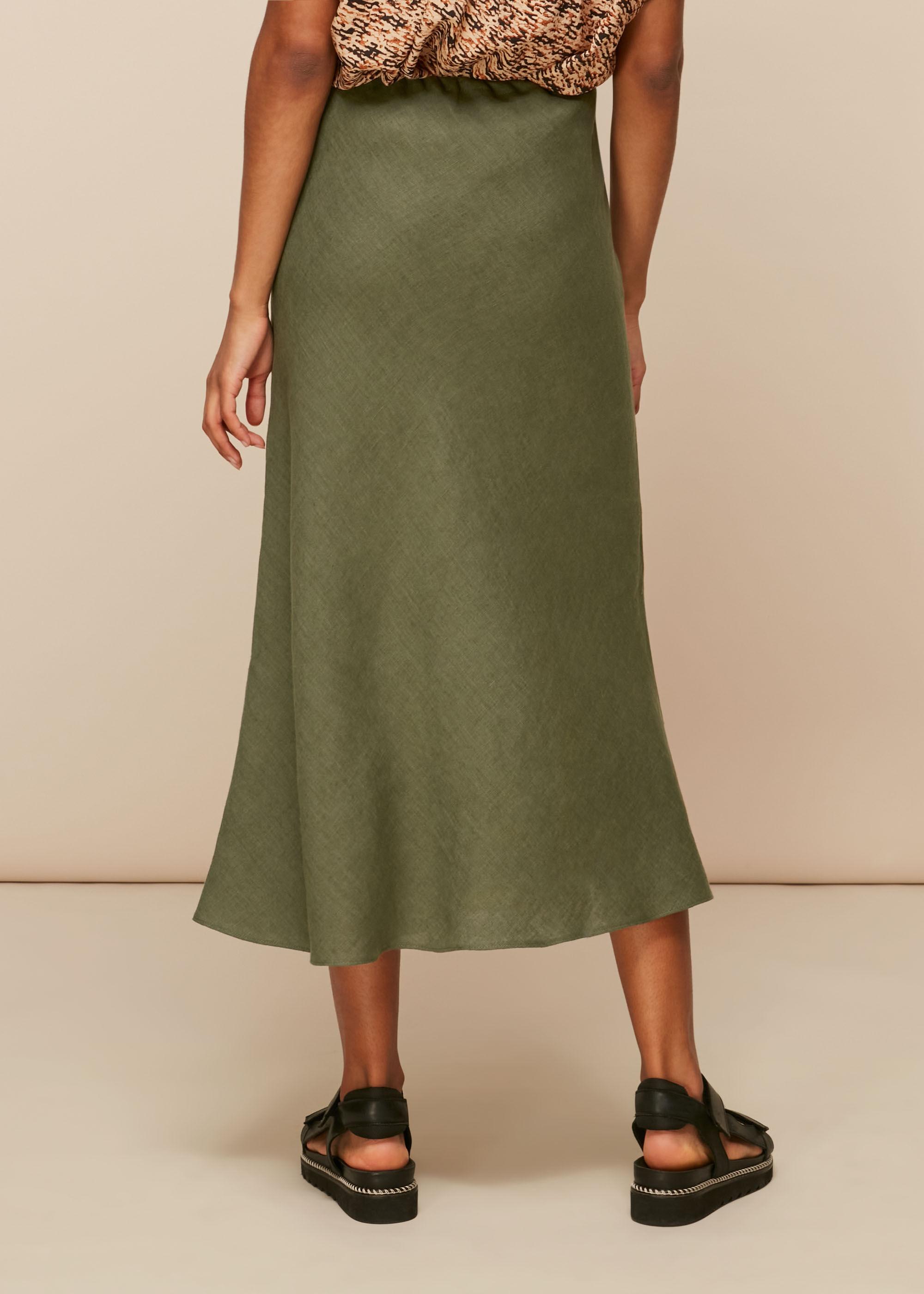 Whistles Women's Green Linen Bias Cut Skirt