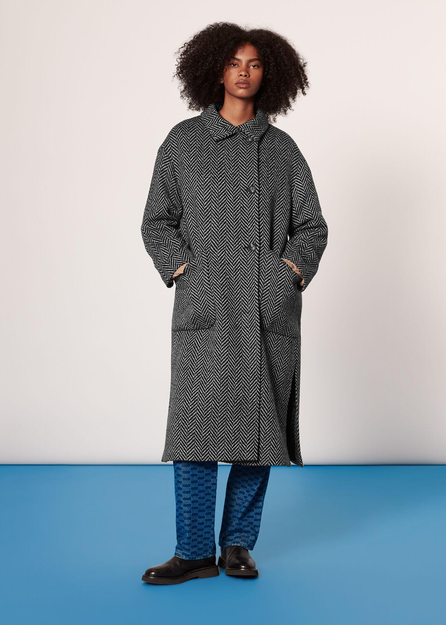 Grey funnel neck coat women's top