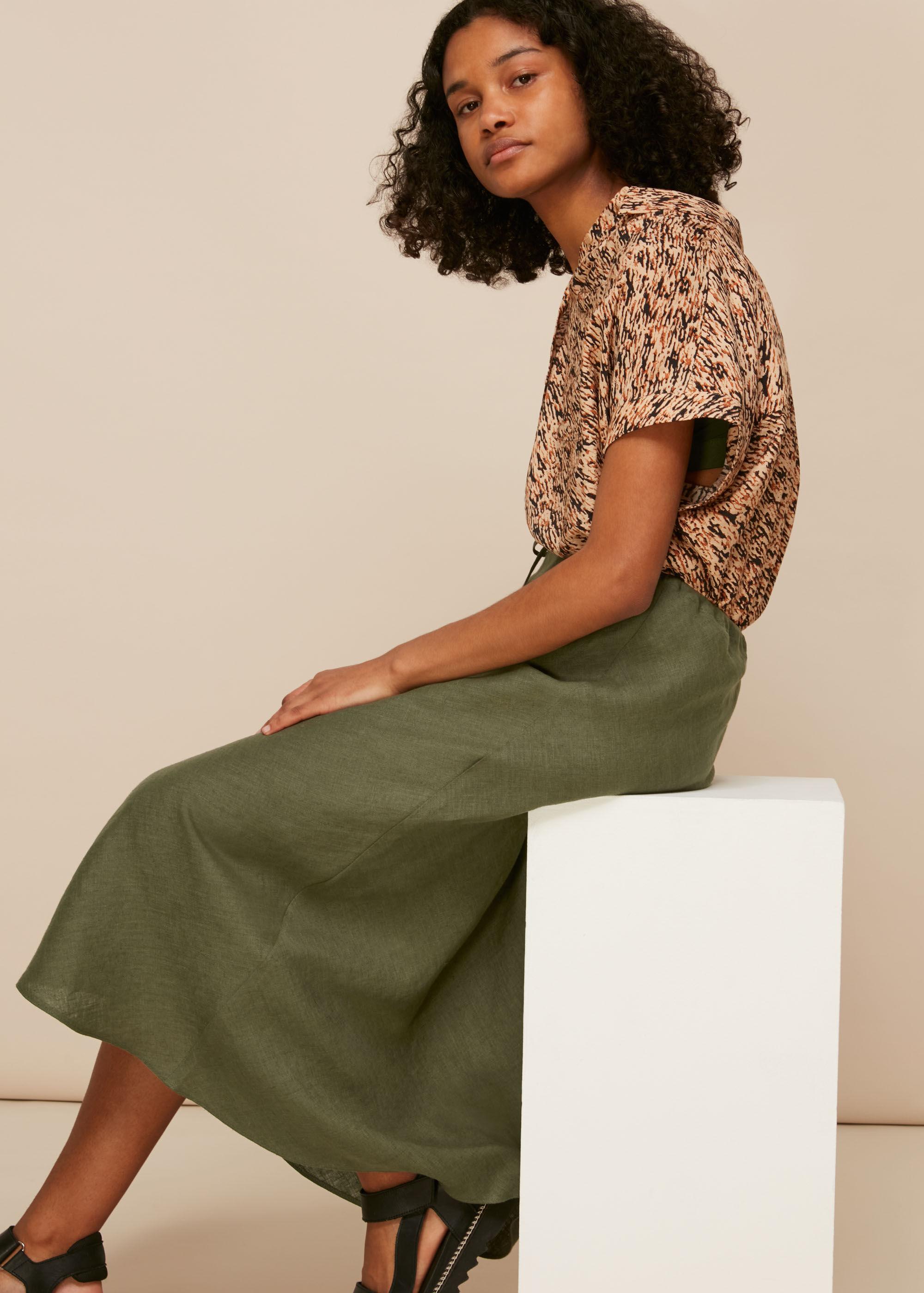 white linen bias cut skirt
