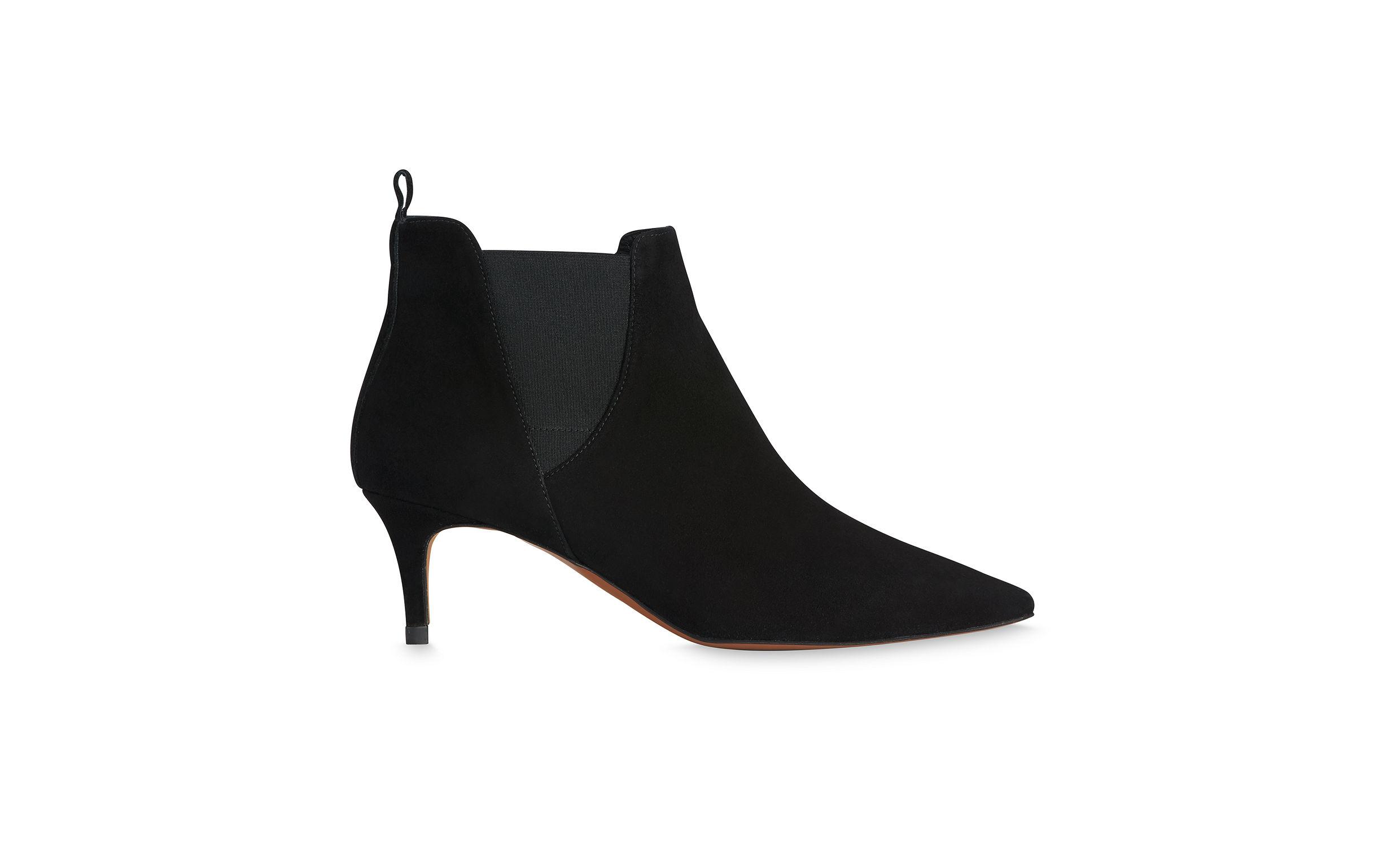 black suede booties with kitten heel