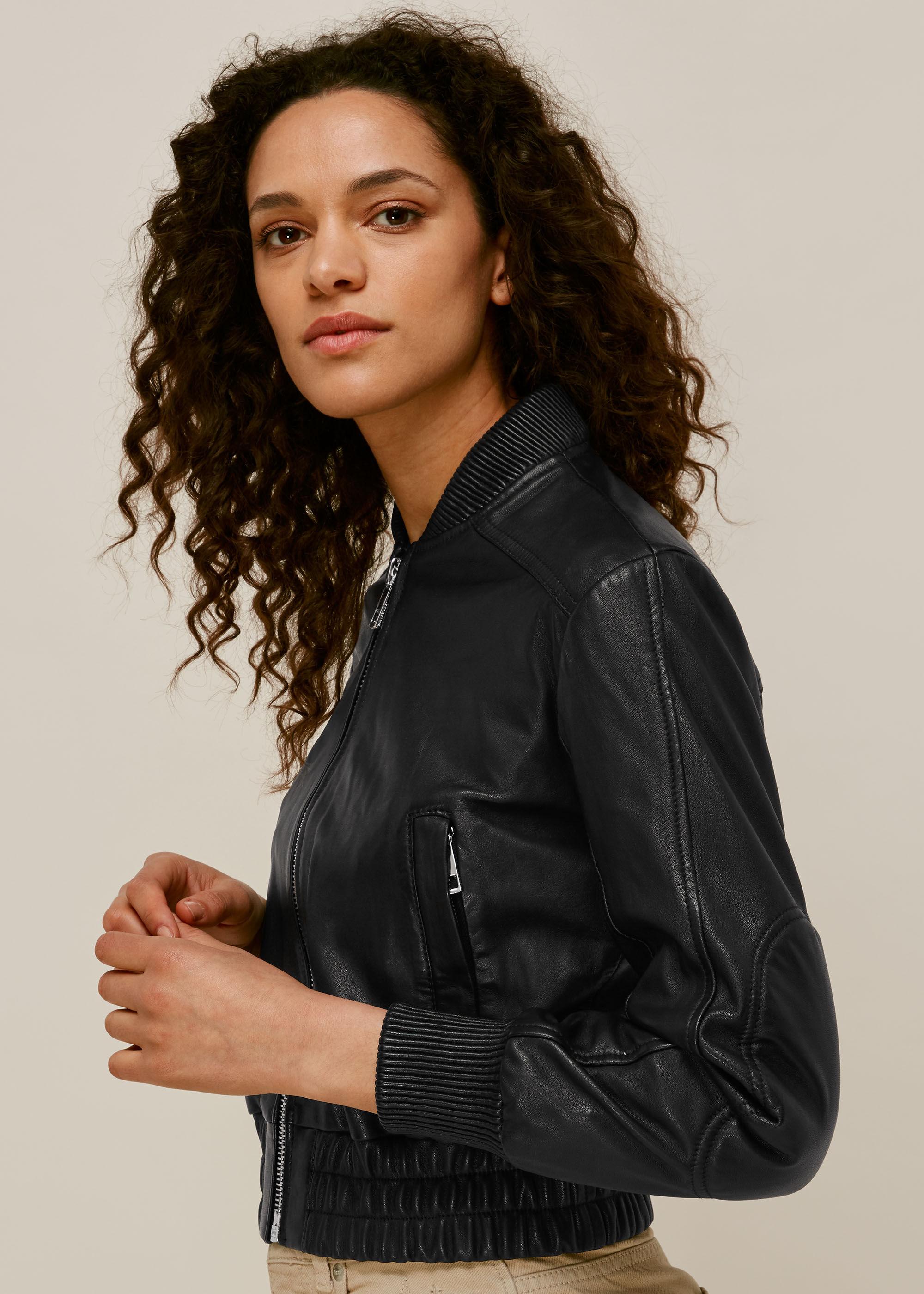 Whistles Cropped Leather Bomber Jacket in Black - Lyst