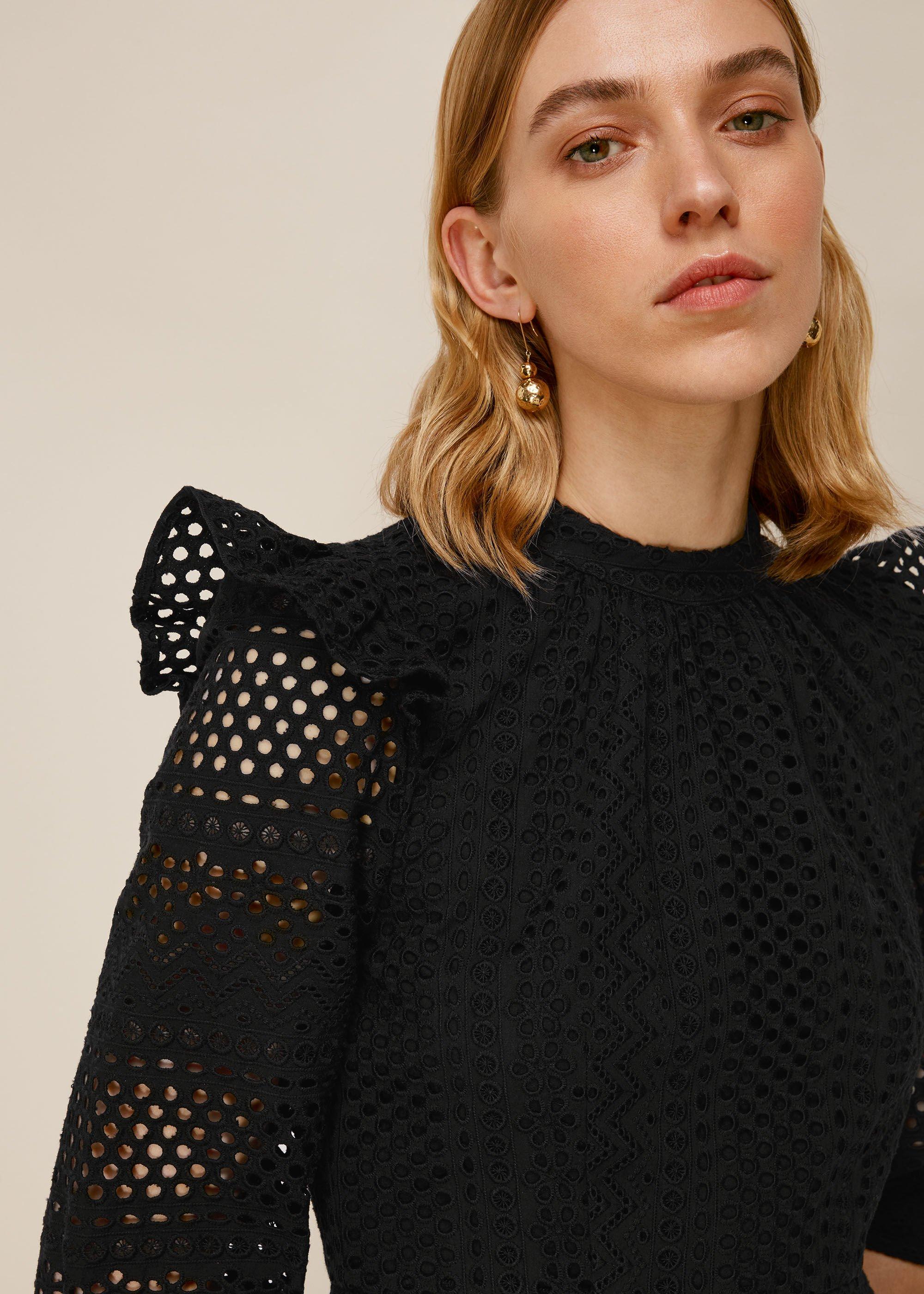 Whistles Cotton Frill Broderie Dress in 