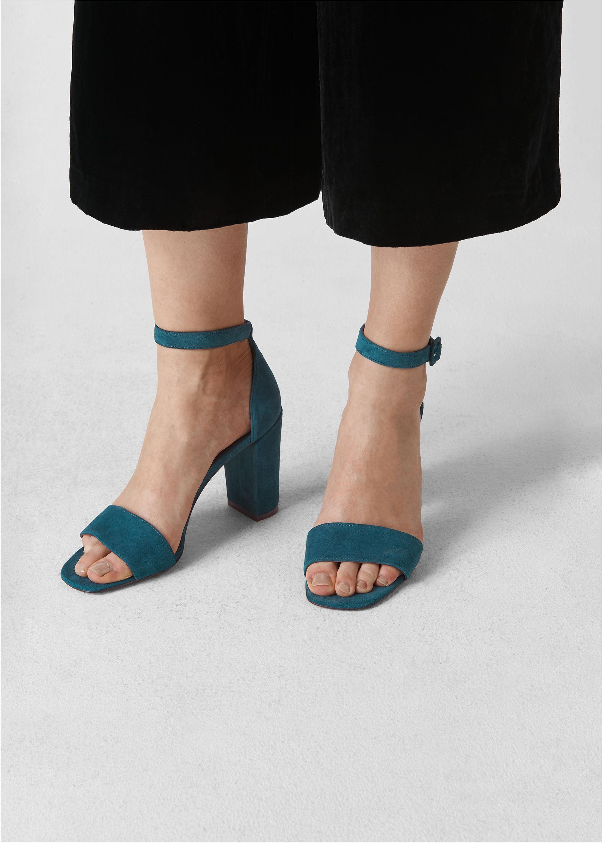 Whistles Alba Suede Block Heel Sandal in Teal (Blue) | Lyst