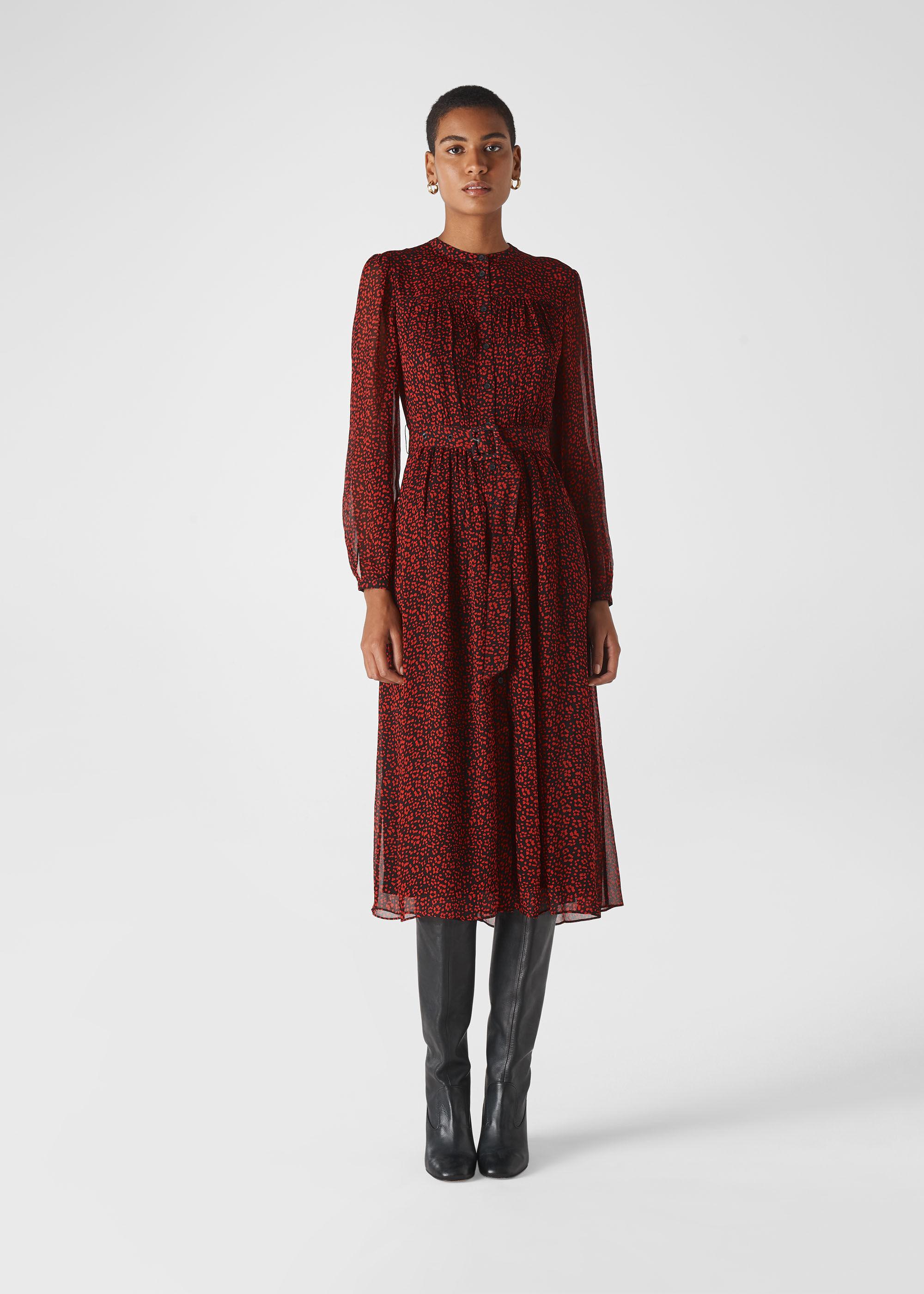 whistles textured belted midi dress