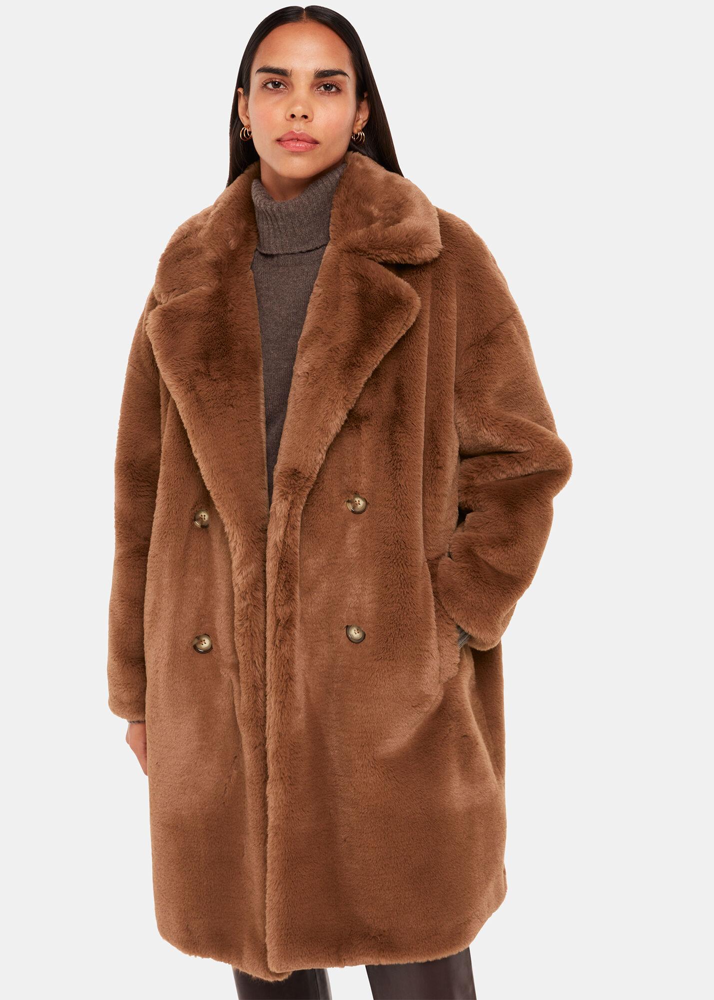 Neutral Short Faux Fur Coat, WHISTLES