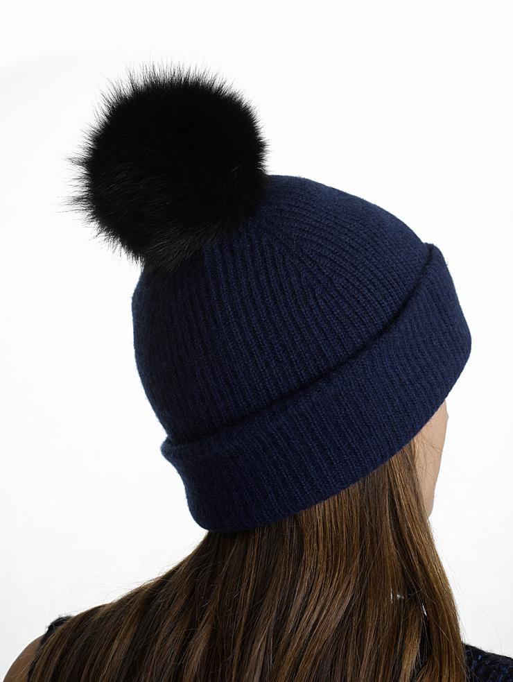 pom pom fur hair accessories Rib  Cashmere   Black  in White Fur Warren Lyst Pom Beanie Pom