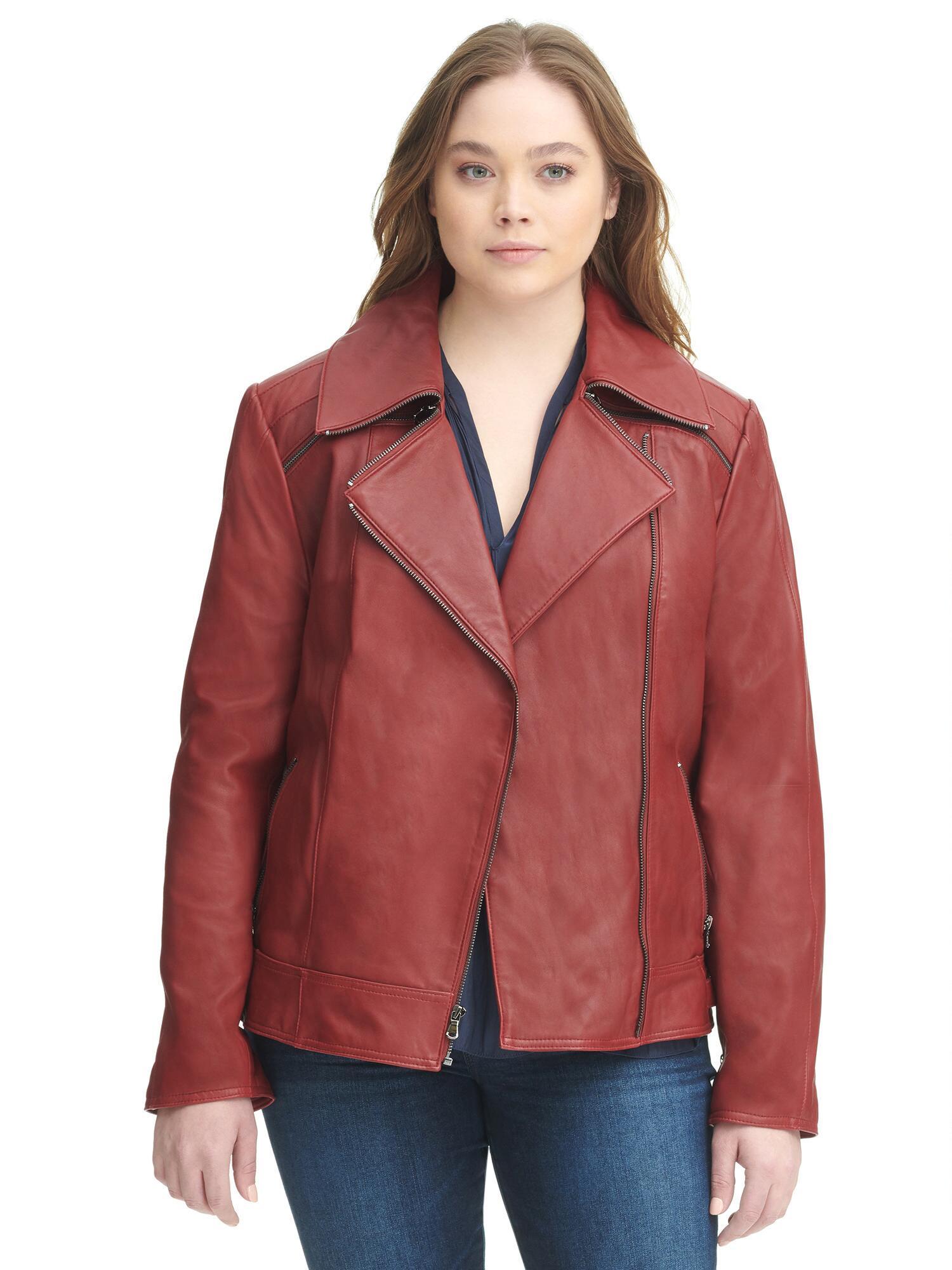 Wilsons Leather Plus Size Leather Jacket With Zipper Details in Red Lyst