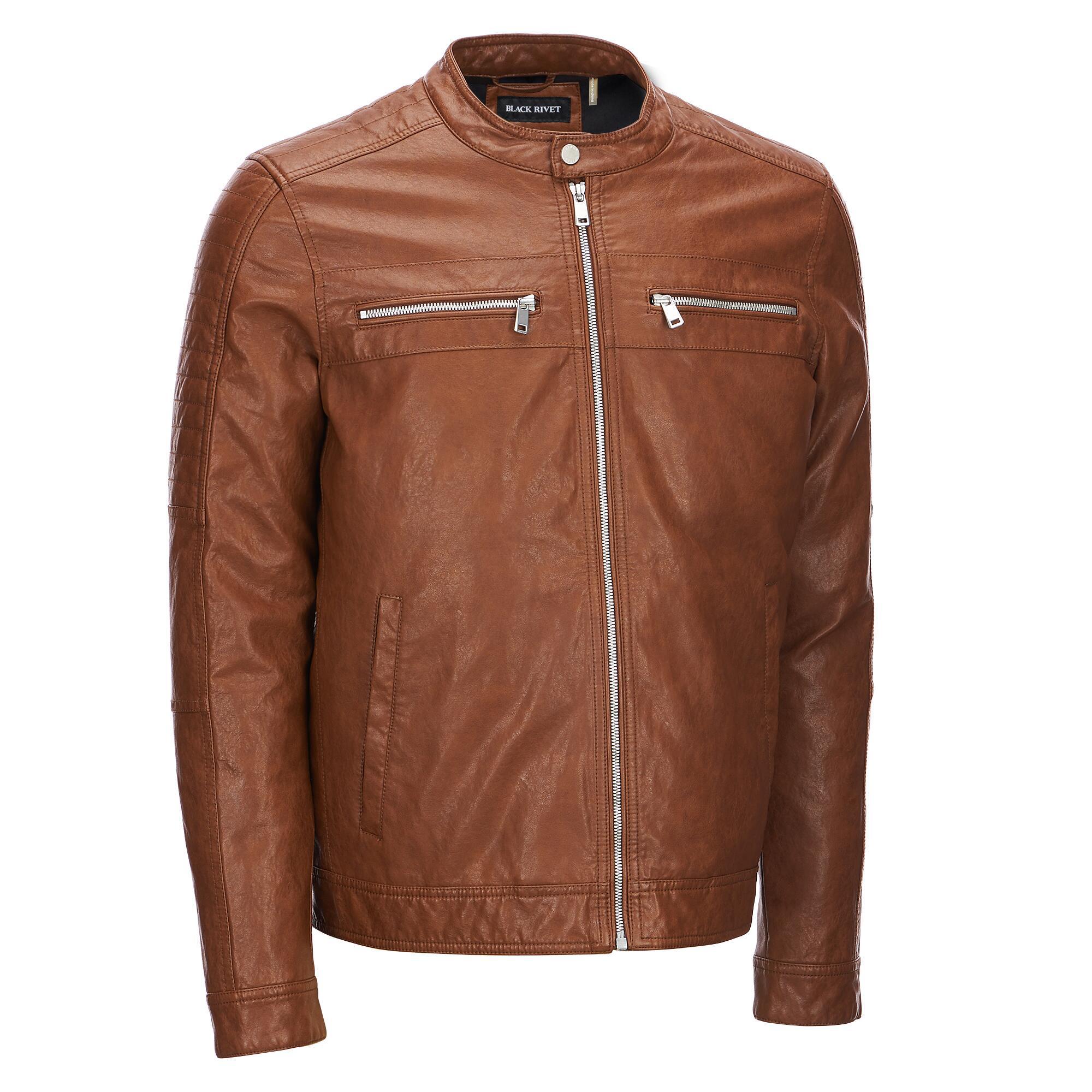Black Faux Leather Jacket Quilted Shoulder Photos