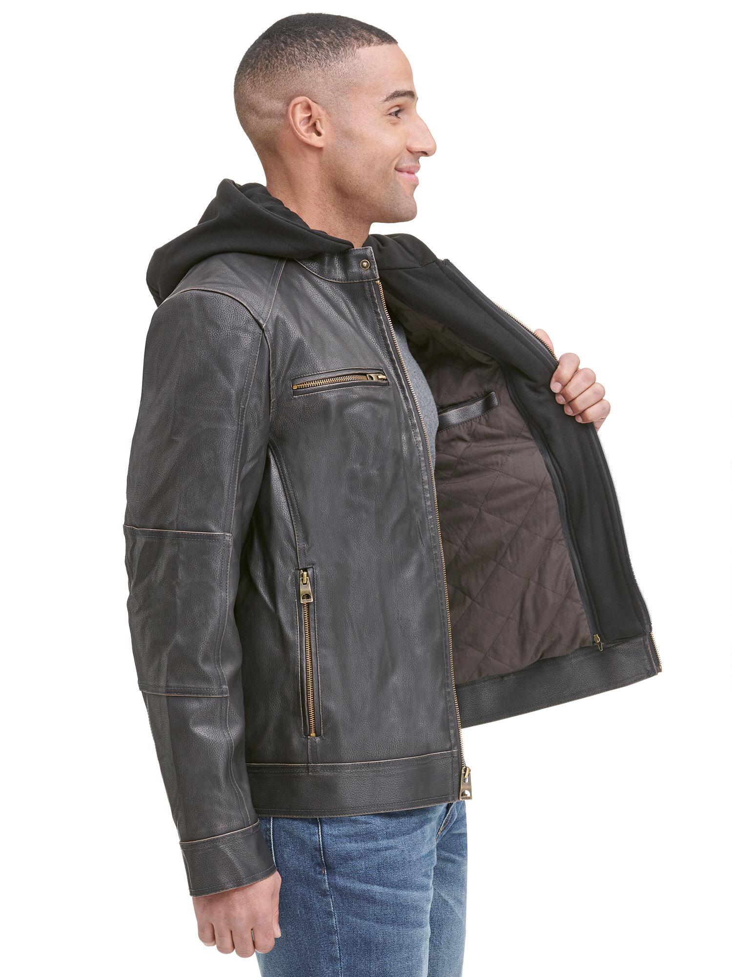 Faux Leather Jacket With Hood