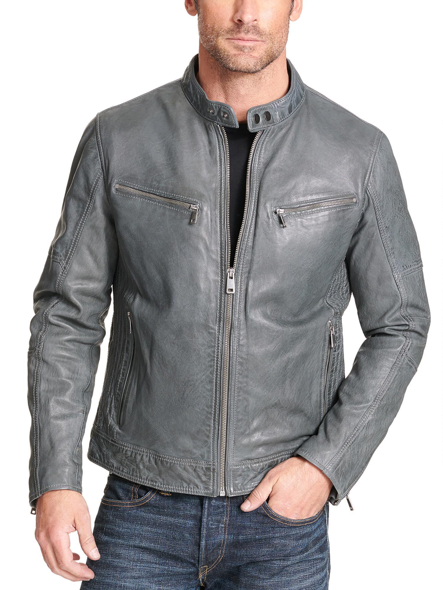 Wilsons Leather Brent Leather Moto Jacket in Grey (Gray) for Men - Lyst