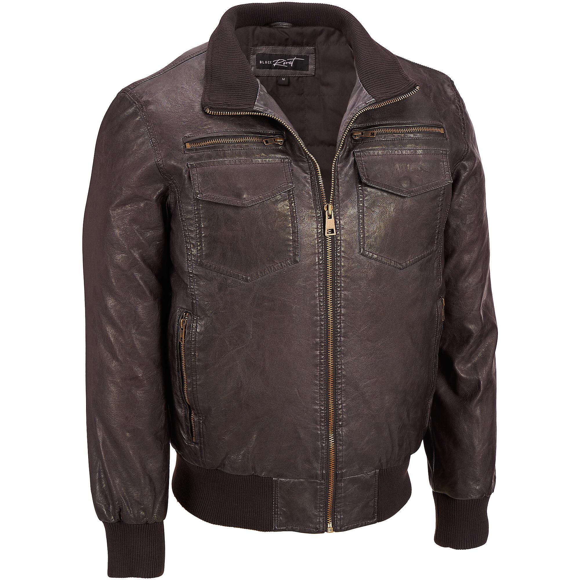 Wilsons Leather Denim Big & Tall Black Rivet Stand Collar Faux Leather