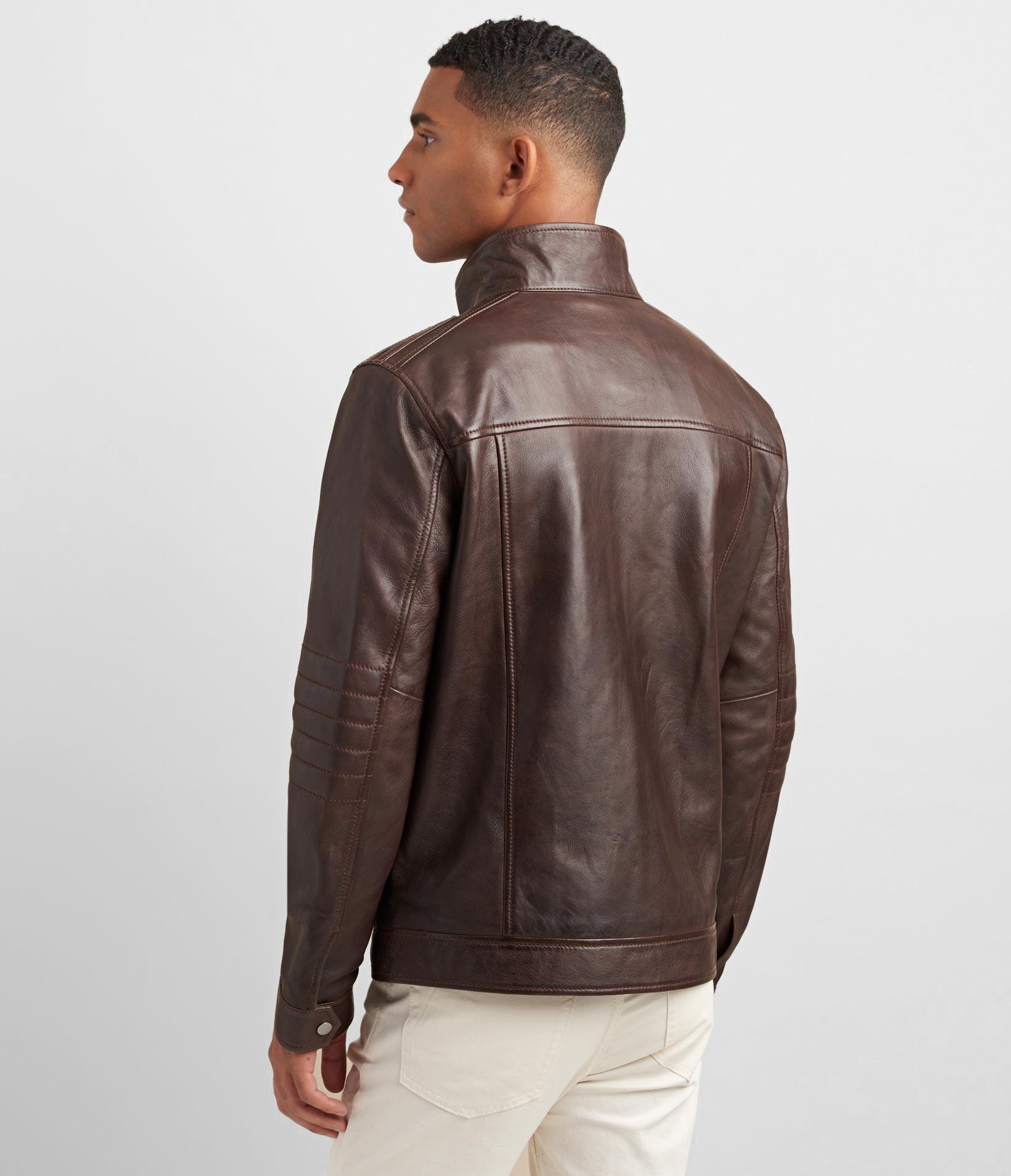 Wilsons Leather Leather Racer Jacket With Rib Knit Trim in Brown for Men |  Lyst