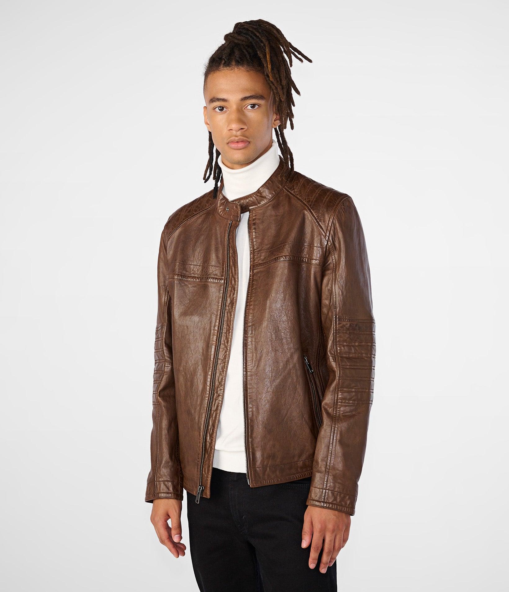 Wilsons Leather Kayden Racer Leather Jacket in Cognac (Brown) for Men