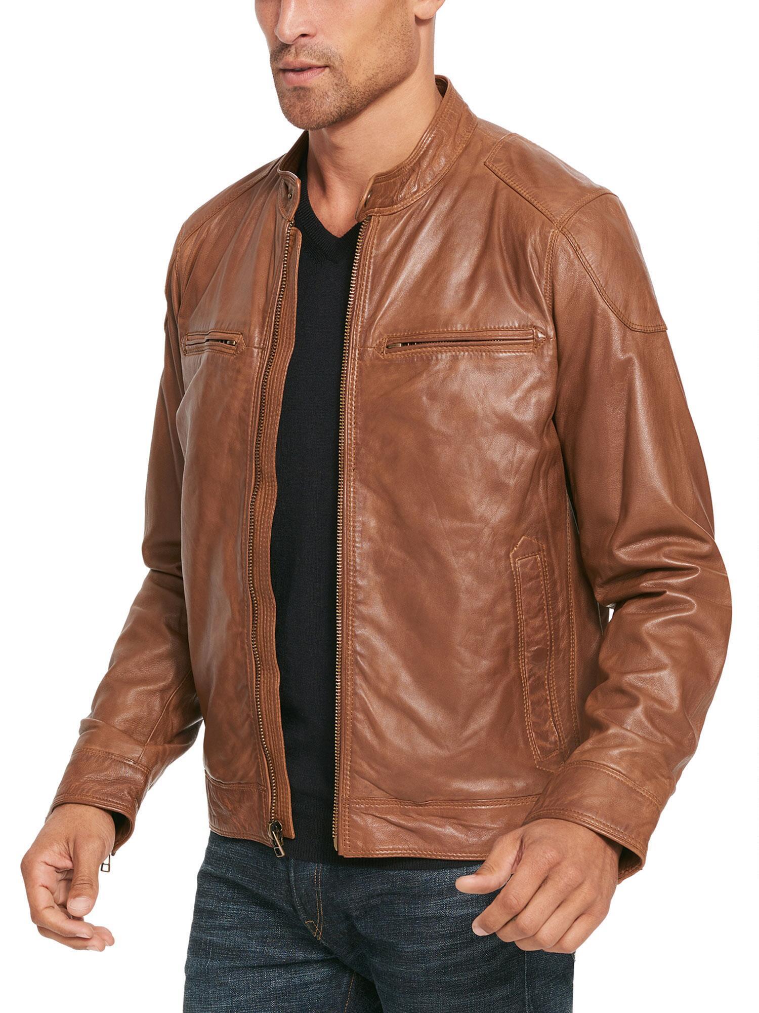 Wilsons Leather Leather Jacket With Shoulder Patches in Cognac (Brown