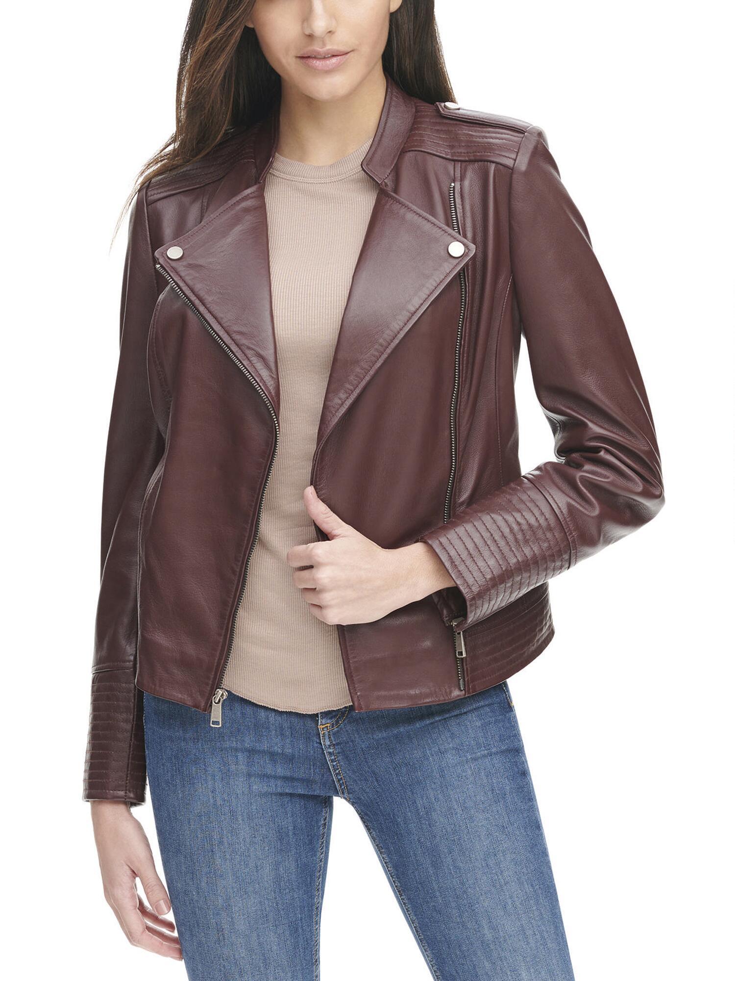 Monica Ladies Tanned Asymmetrical Moto Leather Jacket