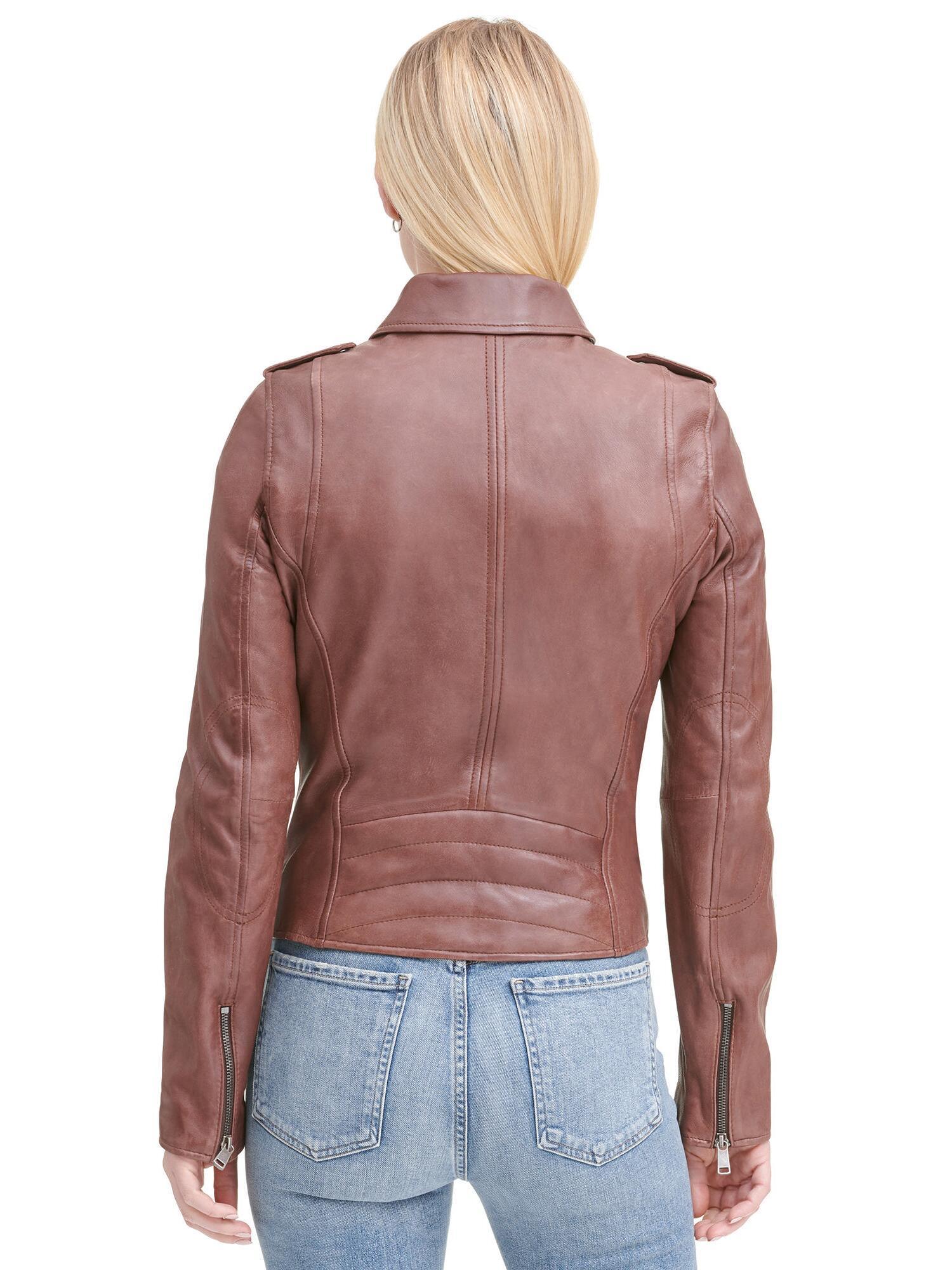 Wilsons Leather Meredith Asymmetrical Leather Jacket in Cognac (Brown