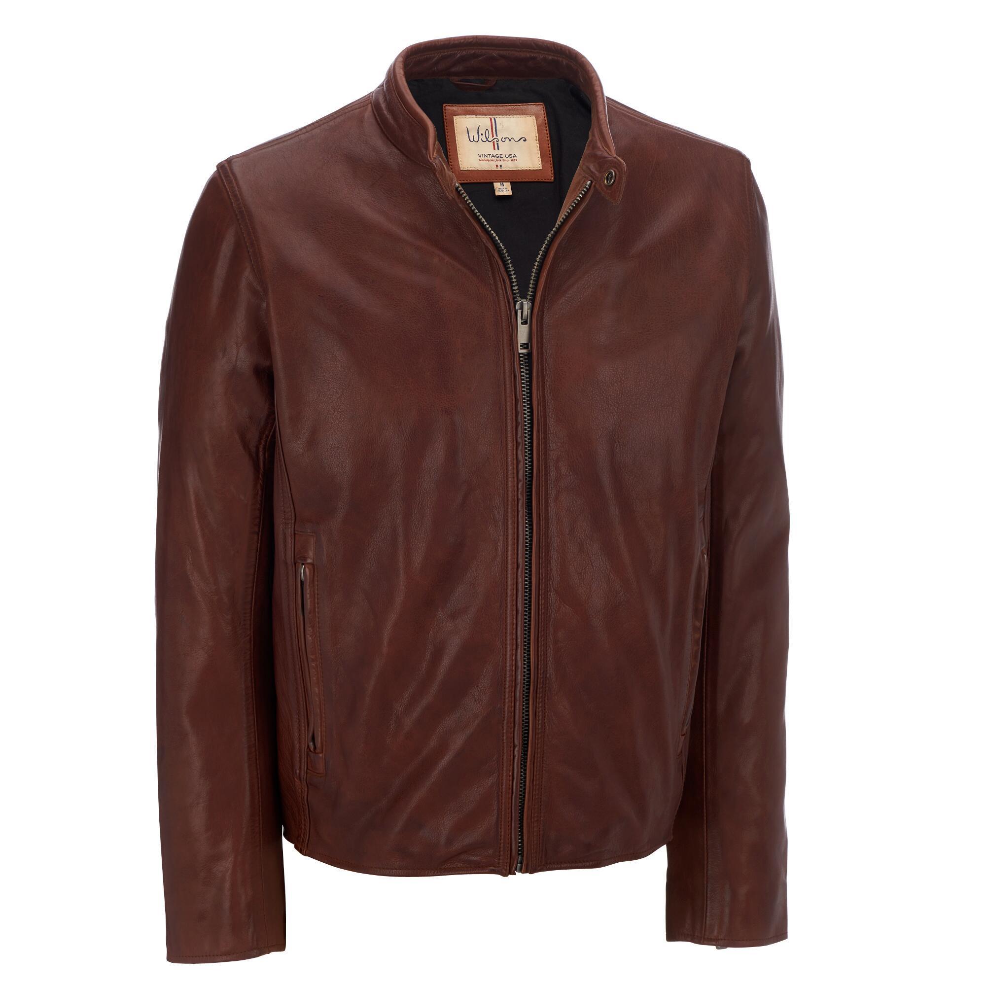 Wilsons Leather Vintage Snap Scuba Collar Leather Jacket in Brown for