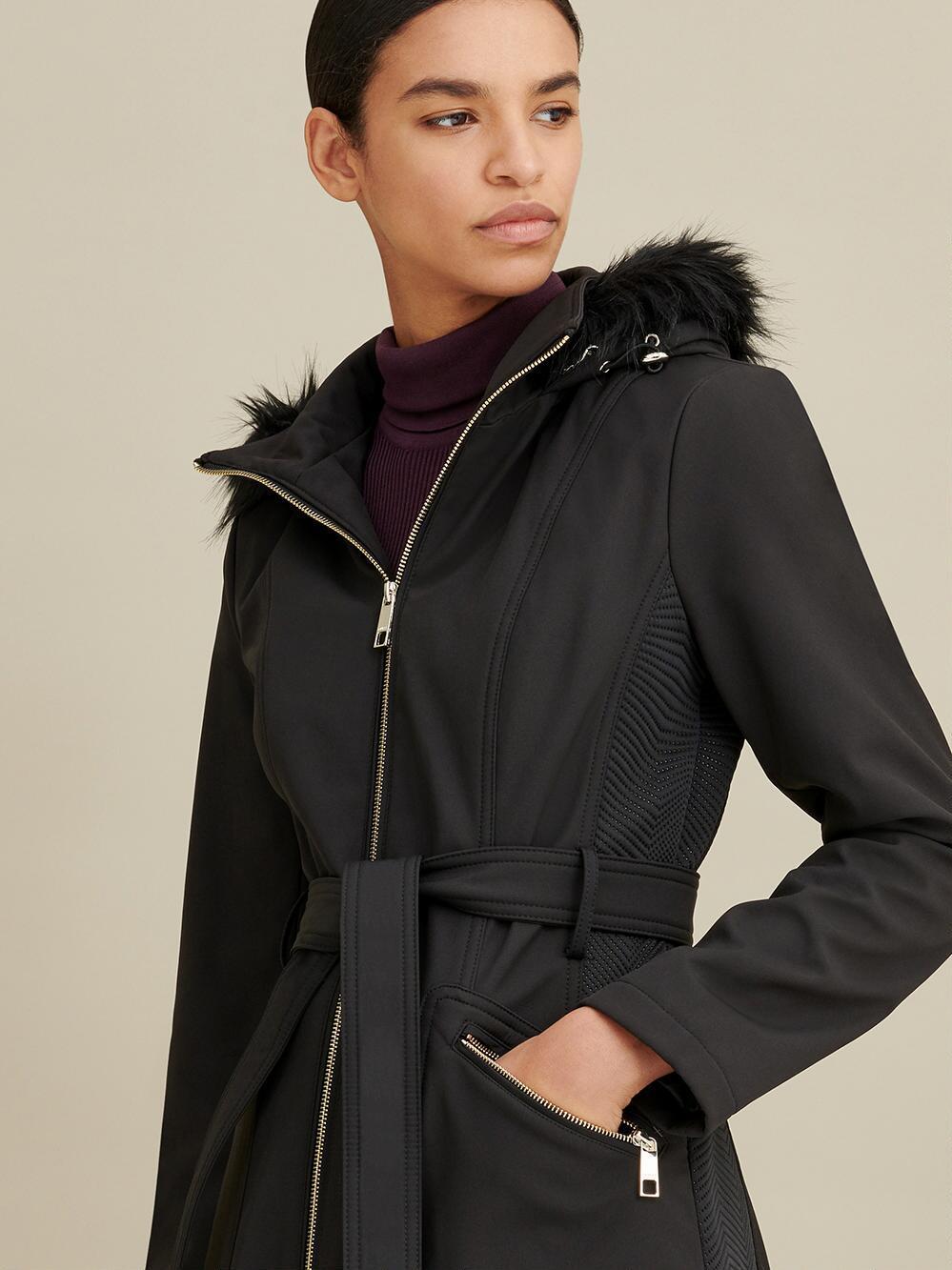 Wilsons Leather Belted Soft Shell Jacket With Faux-fur Hood in Black - Lyst