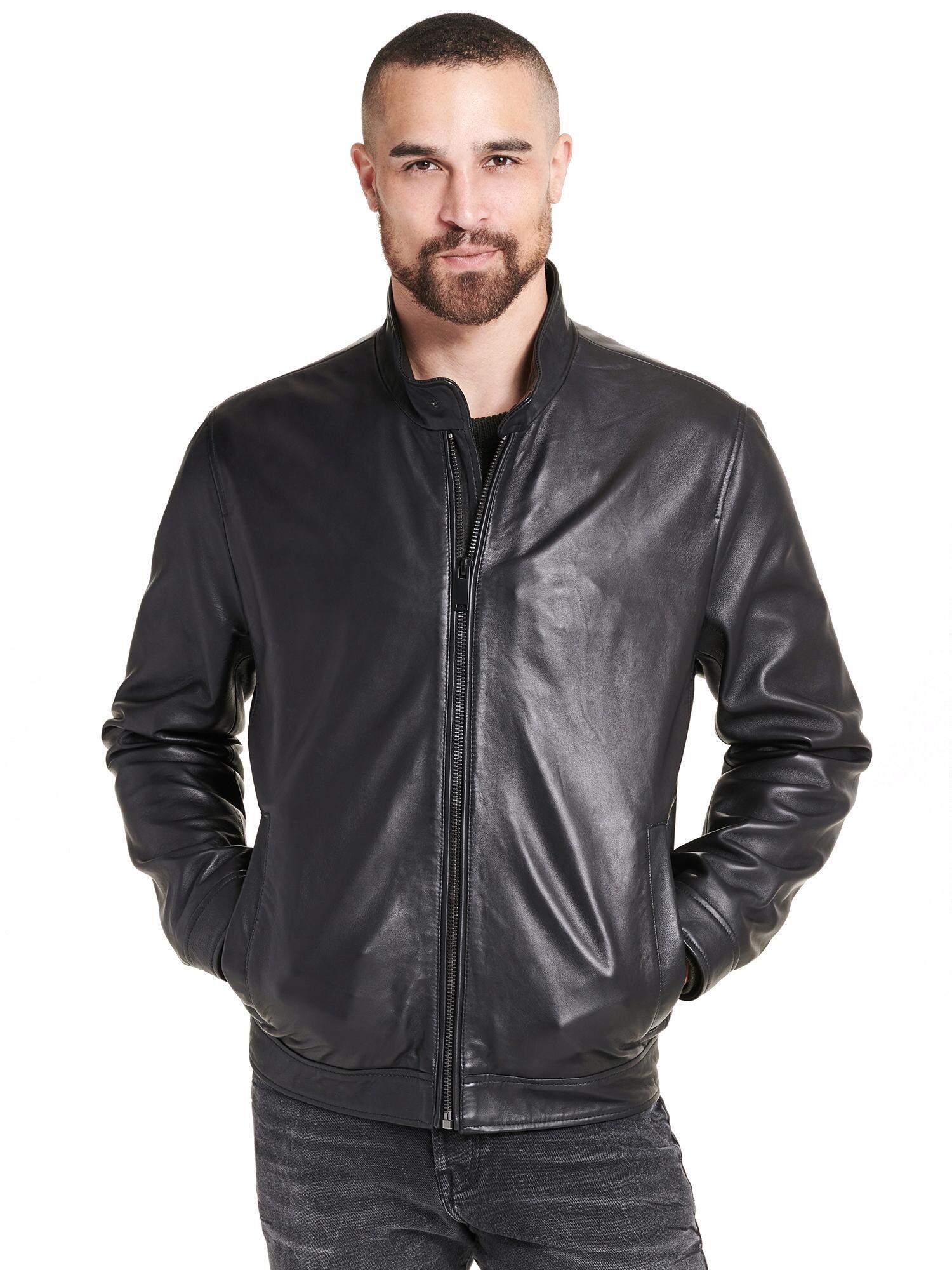 Stand Collar Genuine Leather Jacket