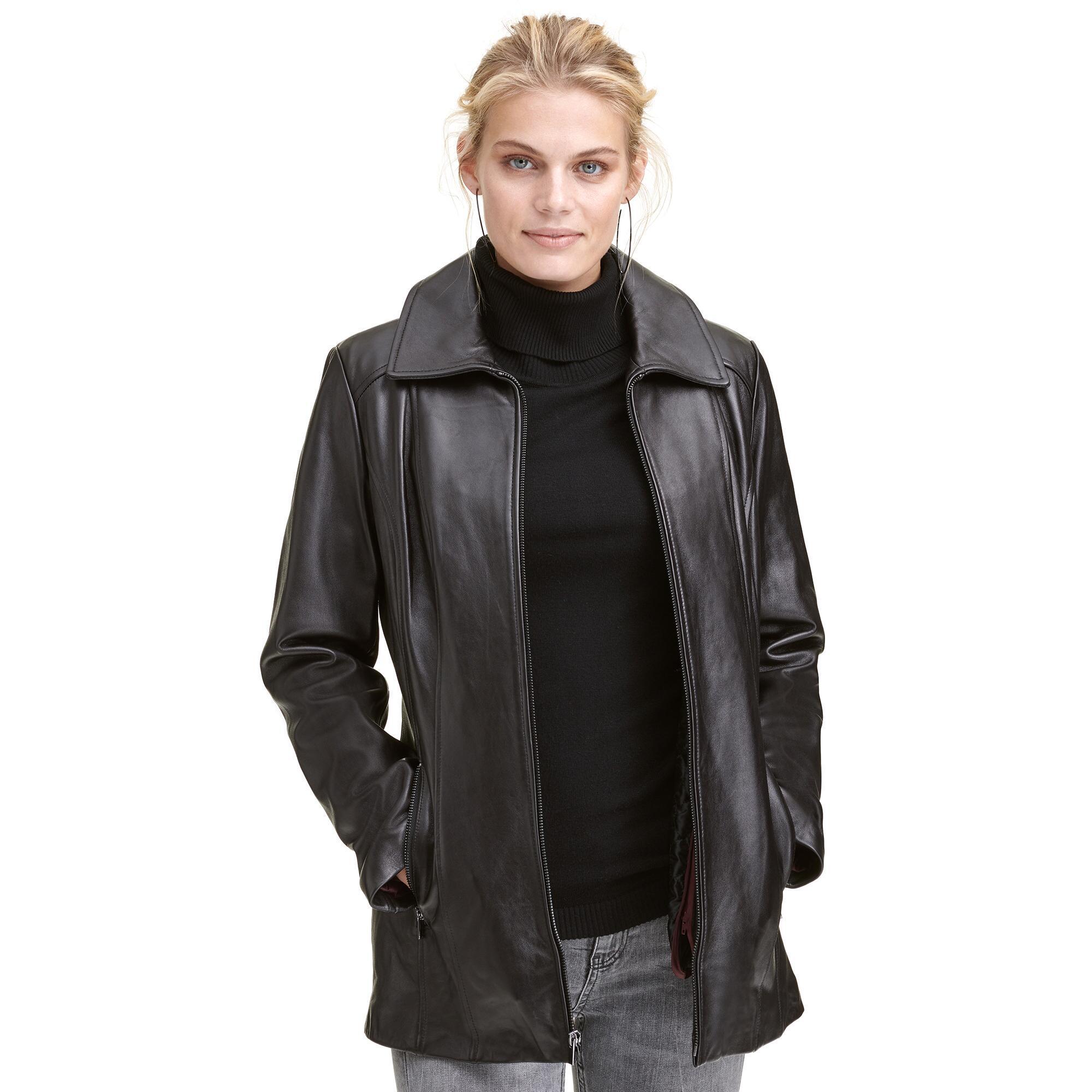 Women S Black Thinsulate Front Zip Leather Scuba Jacket