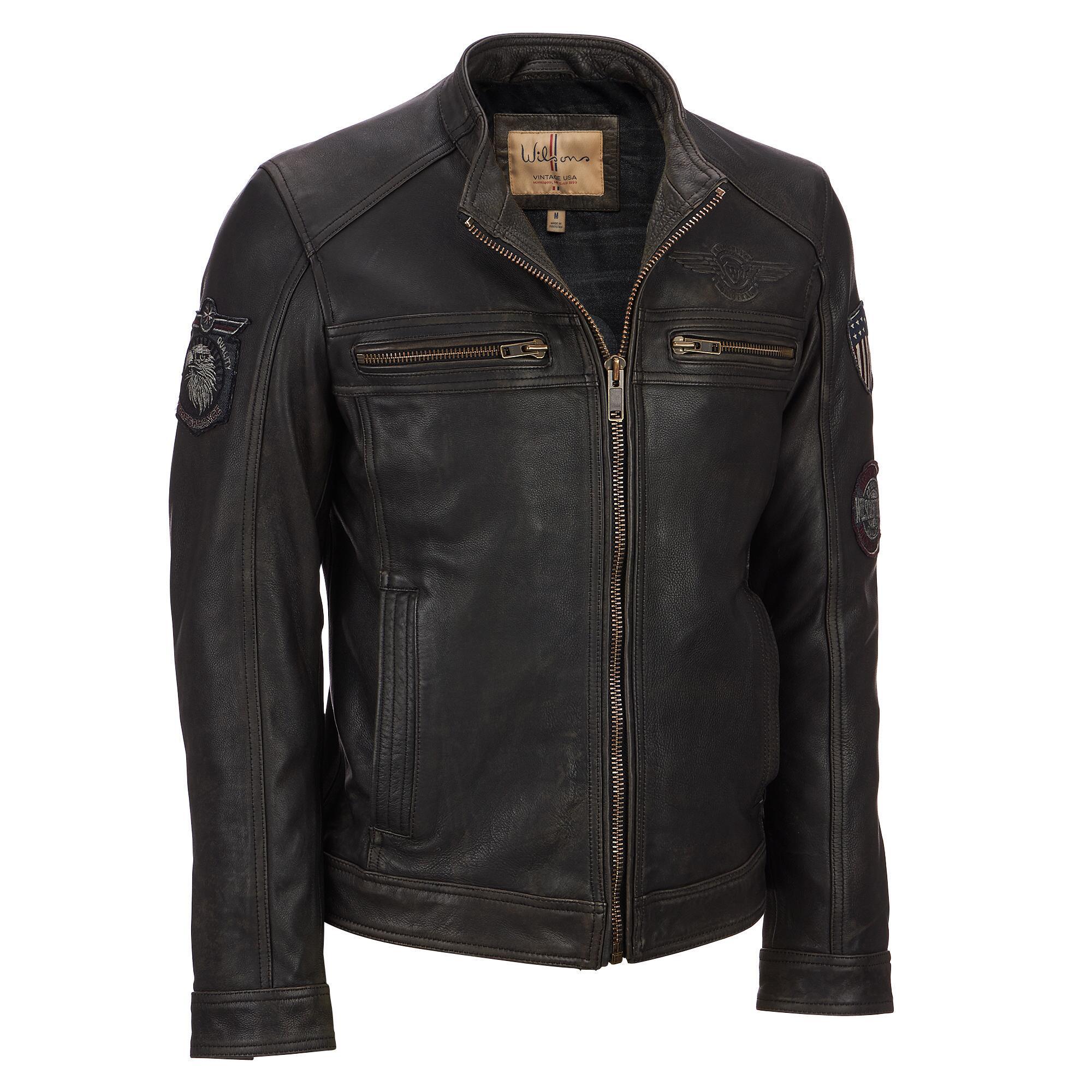 Lyst - Wilsons Leather Vintage Embossed Cycle Leather Jacket W/ Patches ...