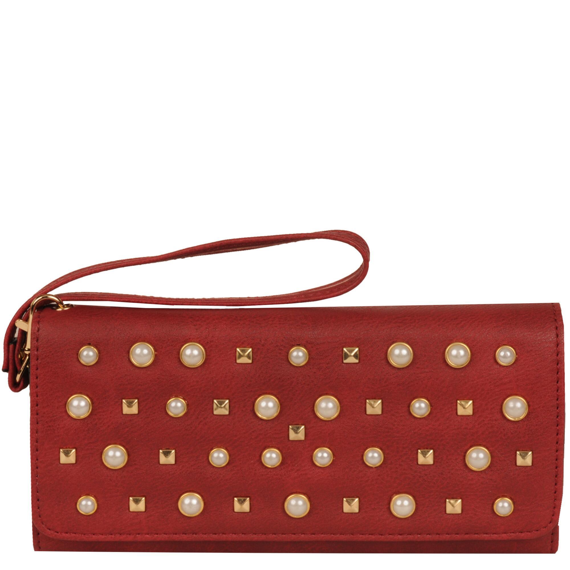Wilsons Leather Marc New York Stud Pearl Faux-leather Wallet in Red - Lyst