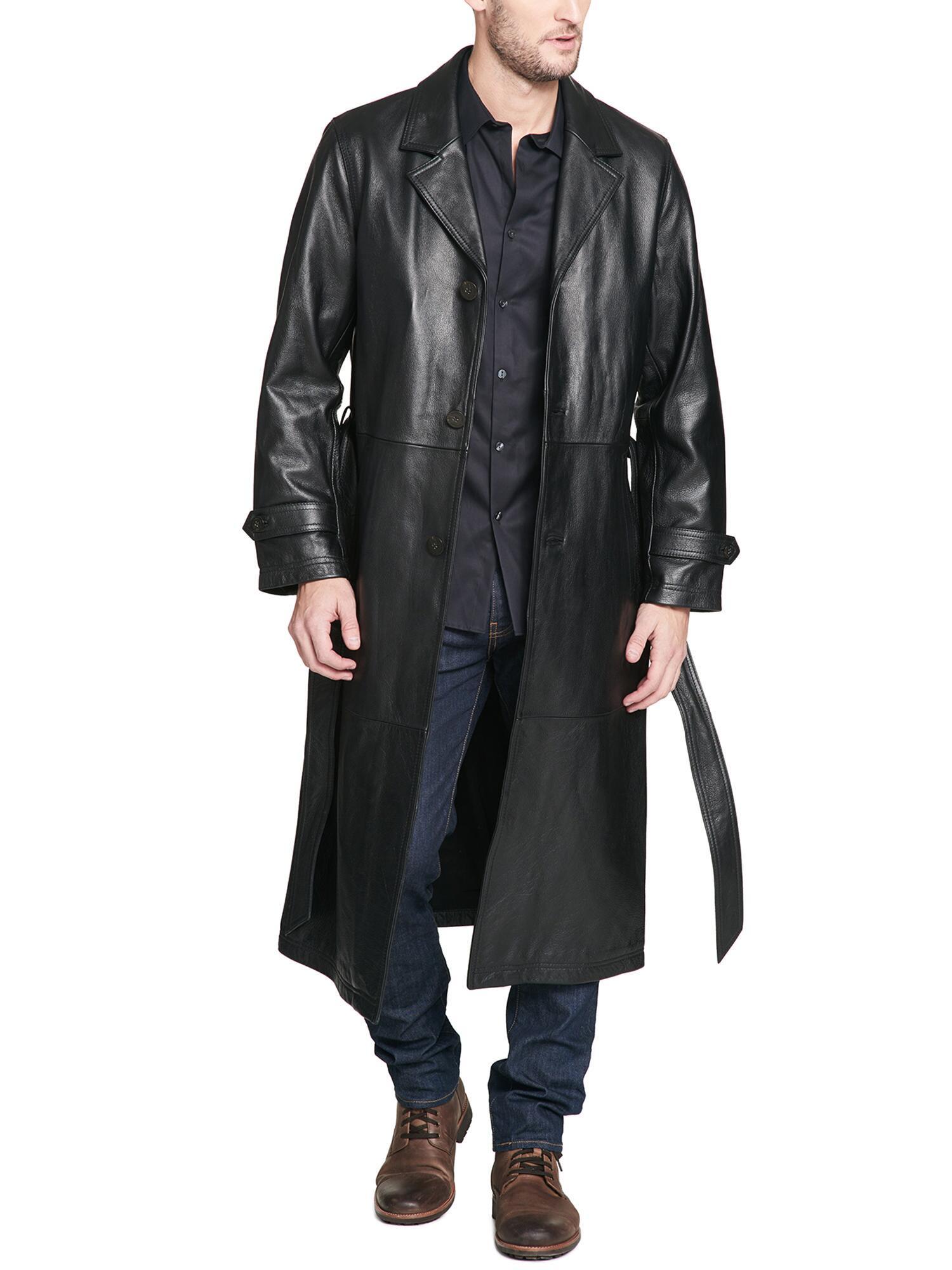 Wilsons Leather | Men's Oliver Belted Leather Trench Coat | Black | Large