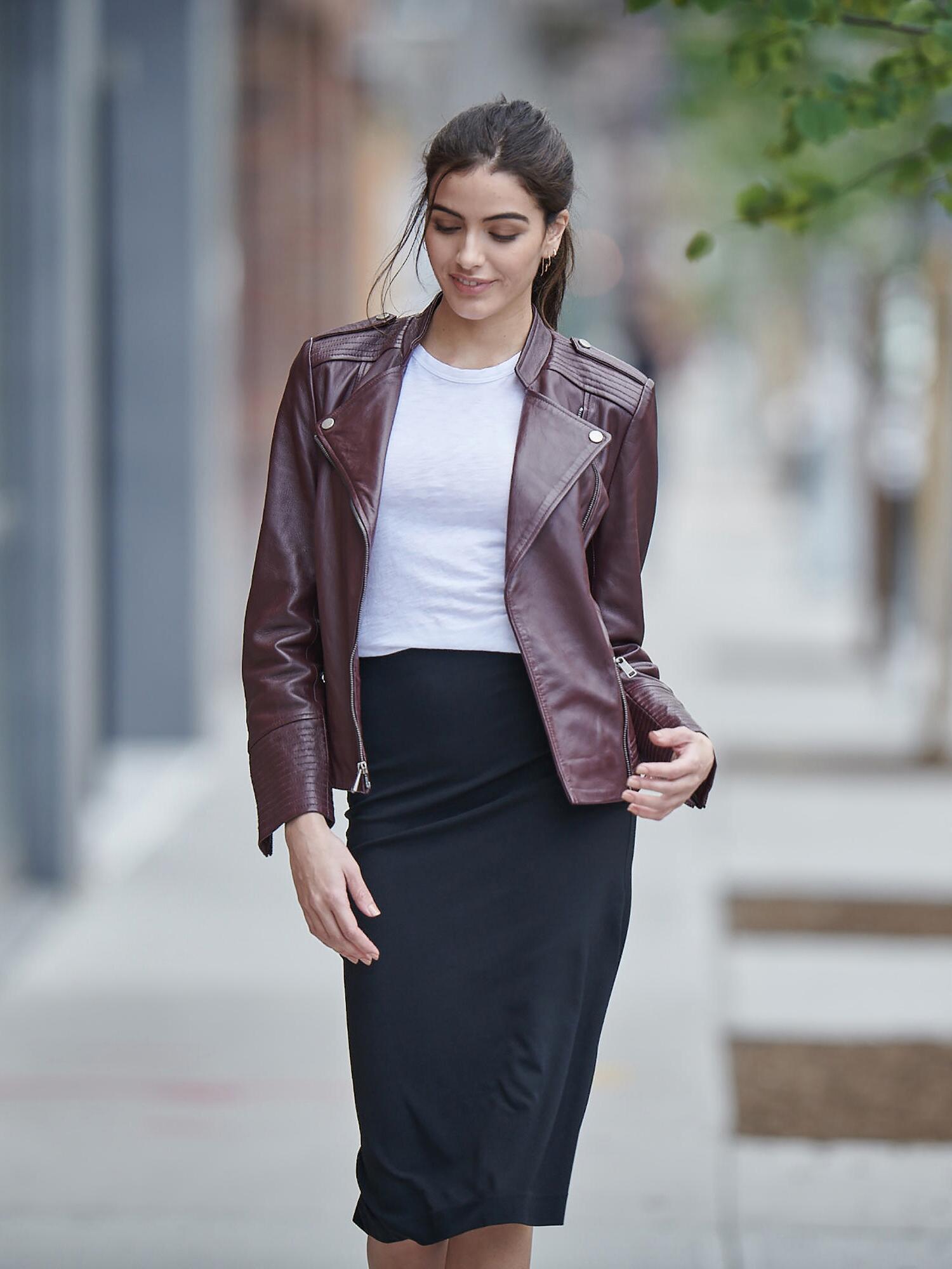 Asymmetrical leather best sale jacket womens