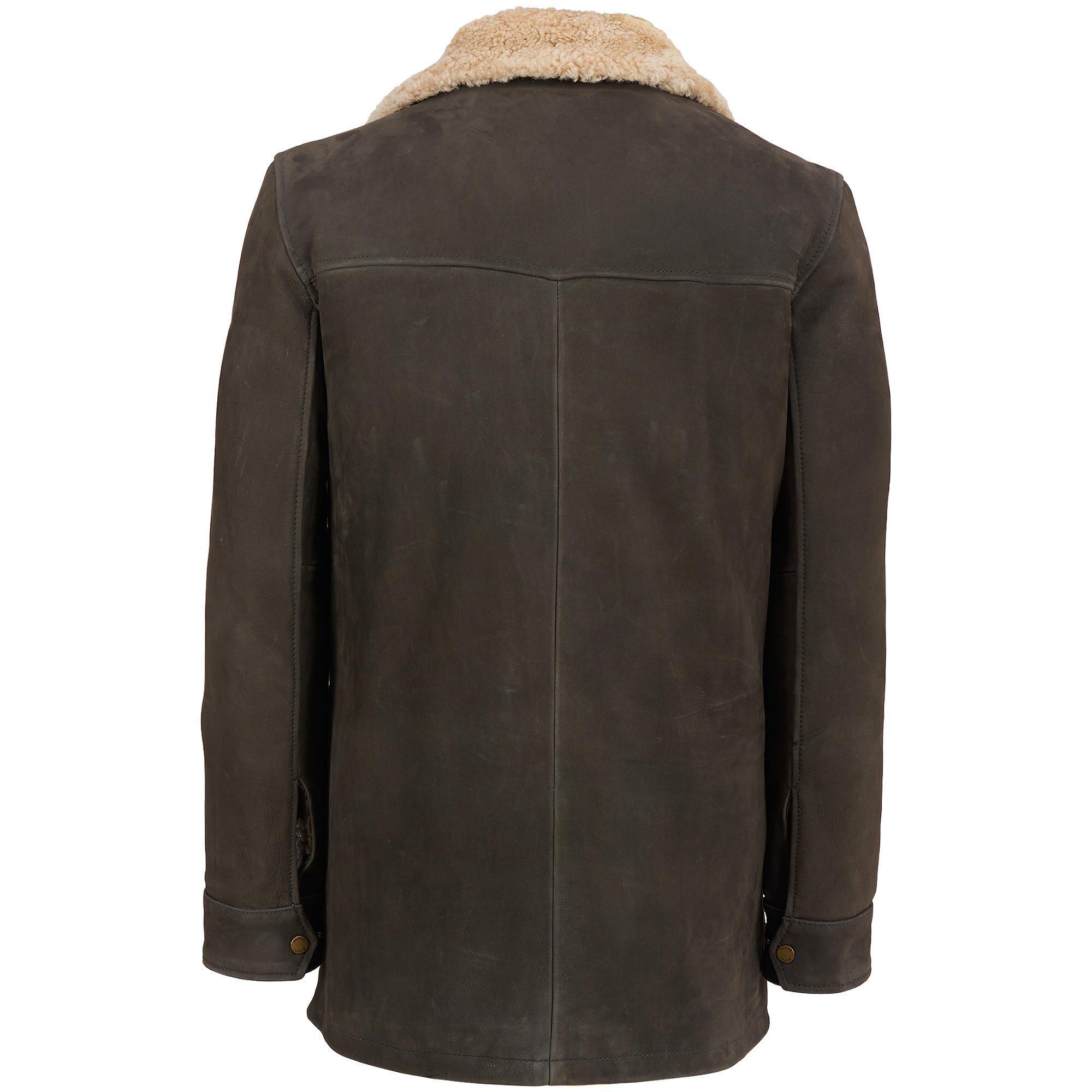 Wilsons Leather Black Rivet Nubuck Leather Barn Coat W/ Shearling ...