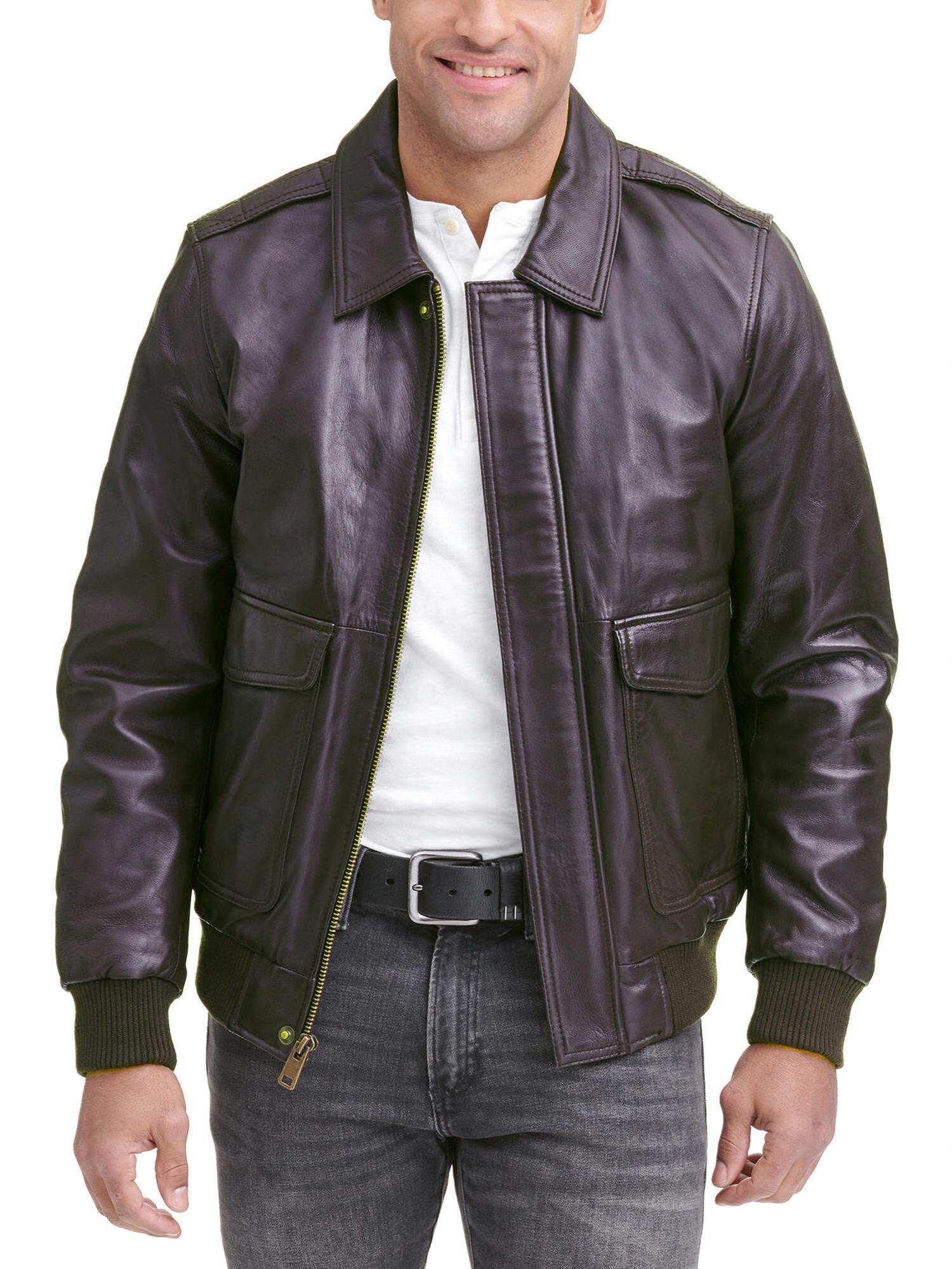 Wilsons Leather Big & Tall Leather Jacket With Flag Print Lining in ...