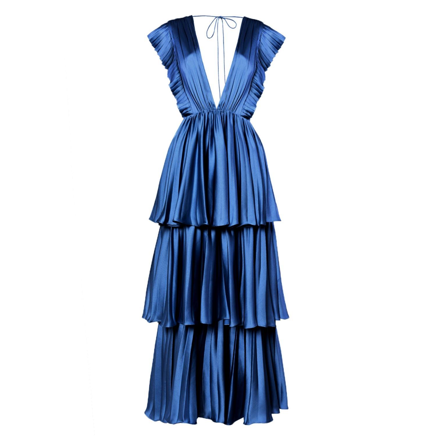True Decadence Teal Satin Pleated Tiered Midaxi Dress in Blue | Lyst Canada