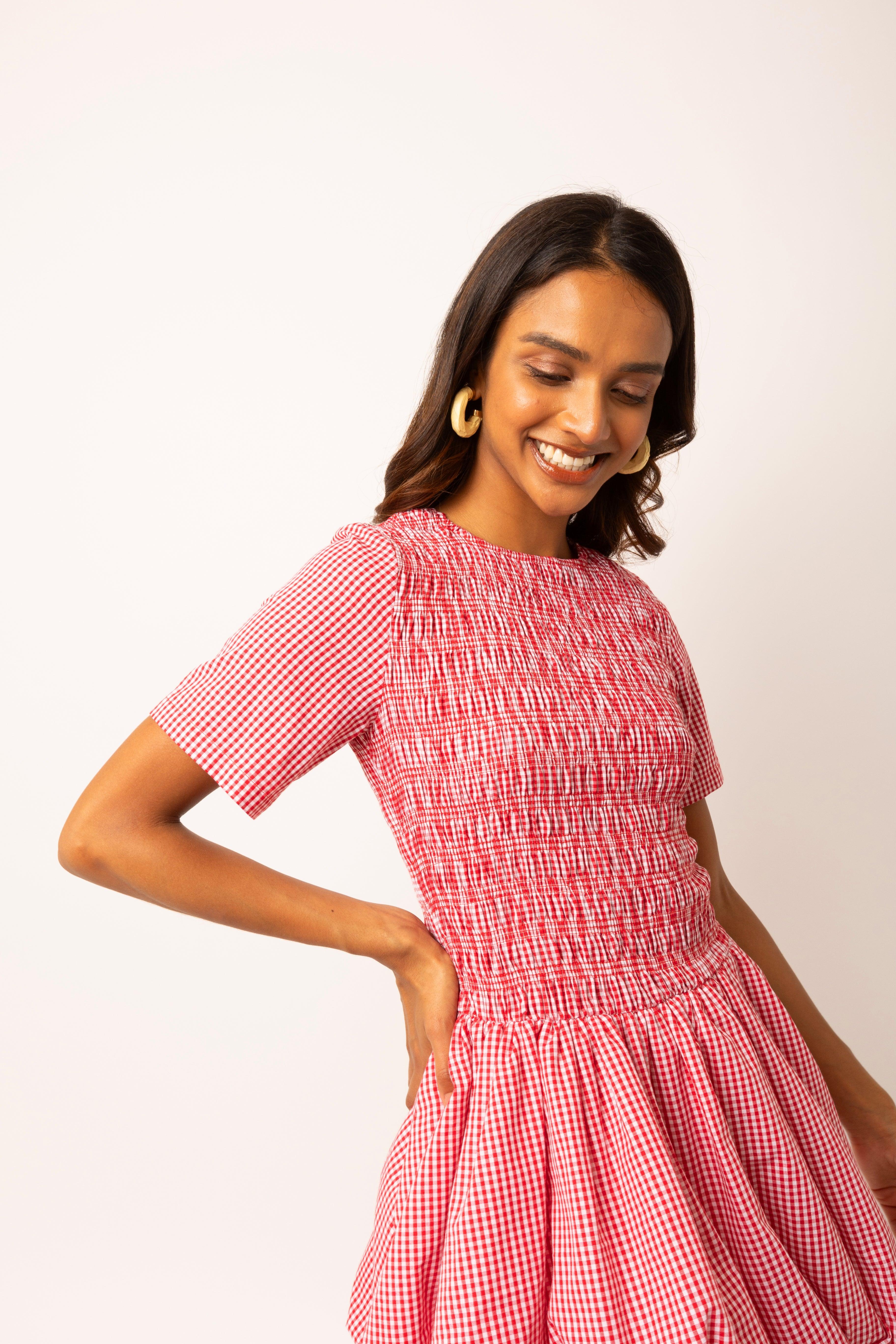 Amy Lynn Eleanor Gingham Puffball Mini Dress in Pink | Lyst