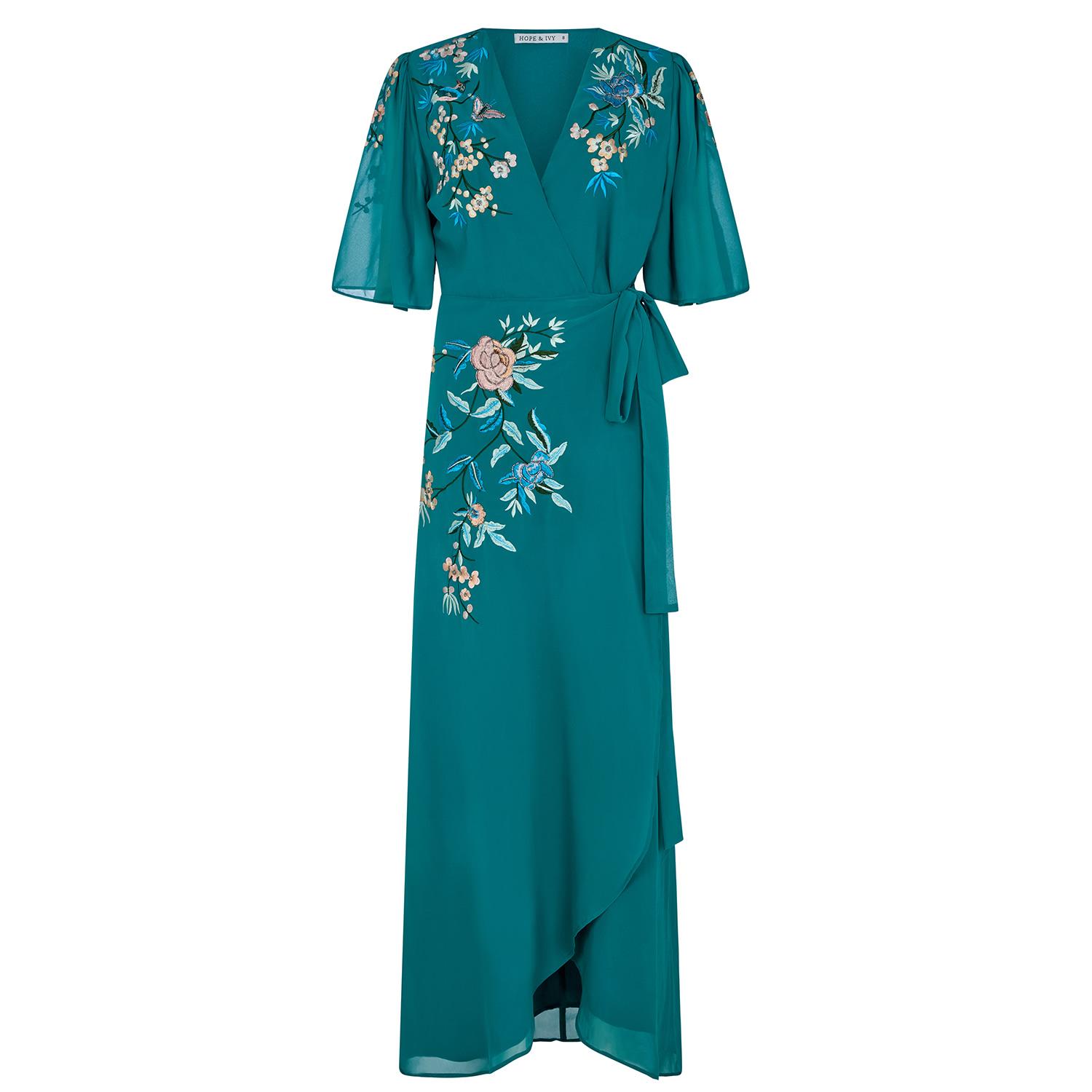 green emerald velvet dress Hope & Ivy Briony Wrap Dress Green and Blue main image 0