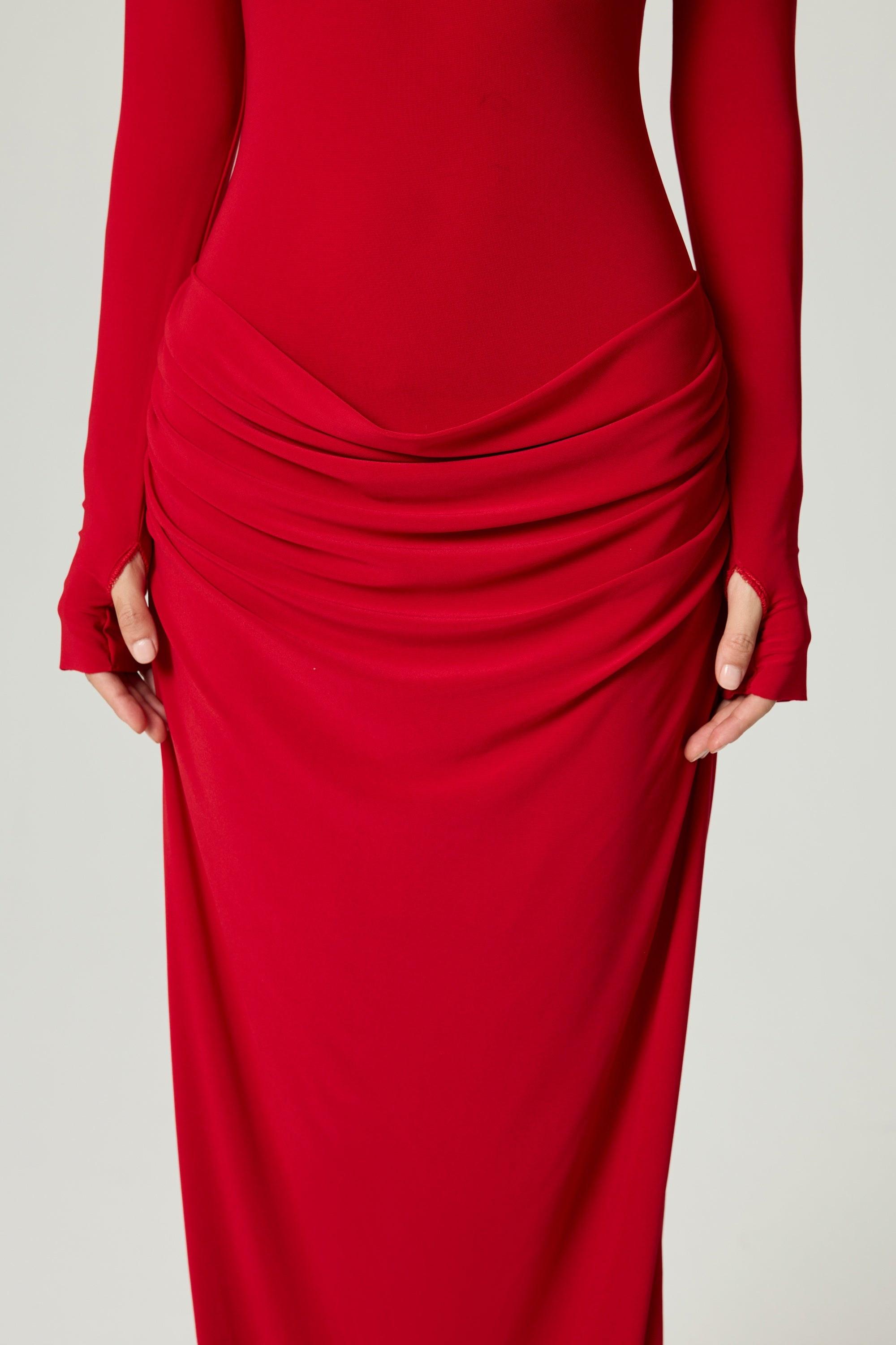 nocturne high-neck ruched maxi dress NOCTURNE High-Neck Ruched Maxi Dress