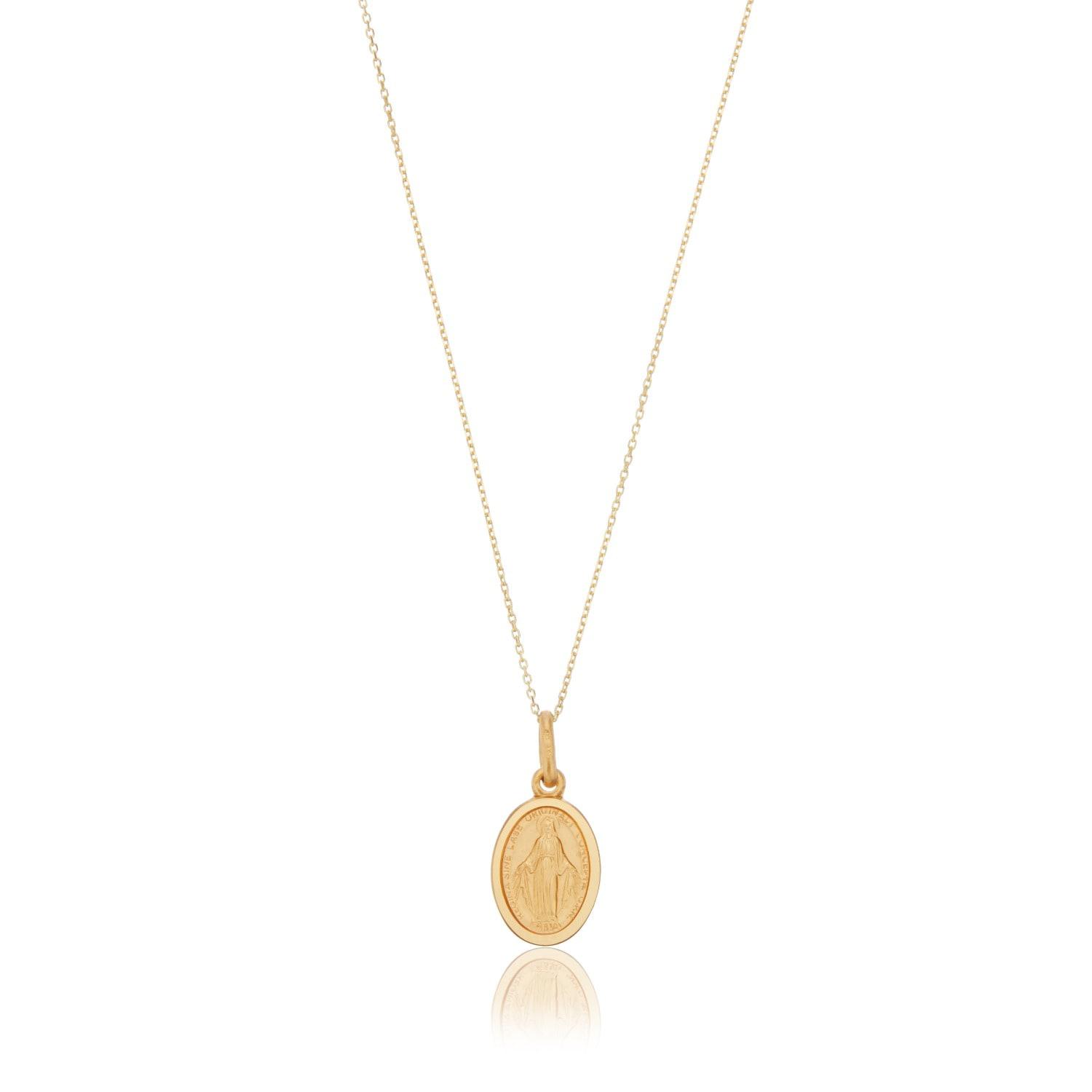 Small Solid Gold Oval Virgin Mary Necklace - Small Virgin Mary Gold Pendant Small Solid Gold Oval Virgin Mary Necklace - Small Virgin Mary Gold Pendant