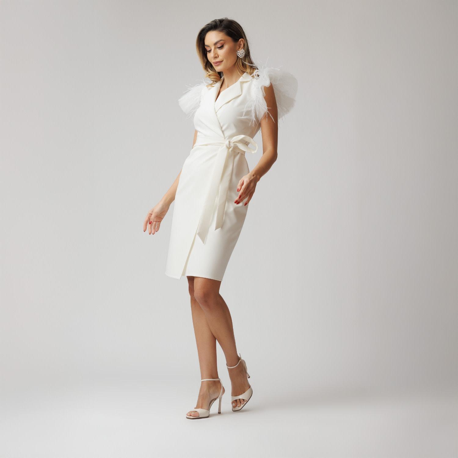 white short sleeve blazer dress Short Sleeve Plunge Neck Drape Panel Detail Blazer Dress In White | EGO US
