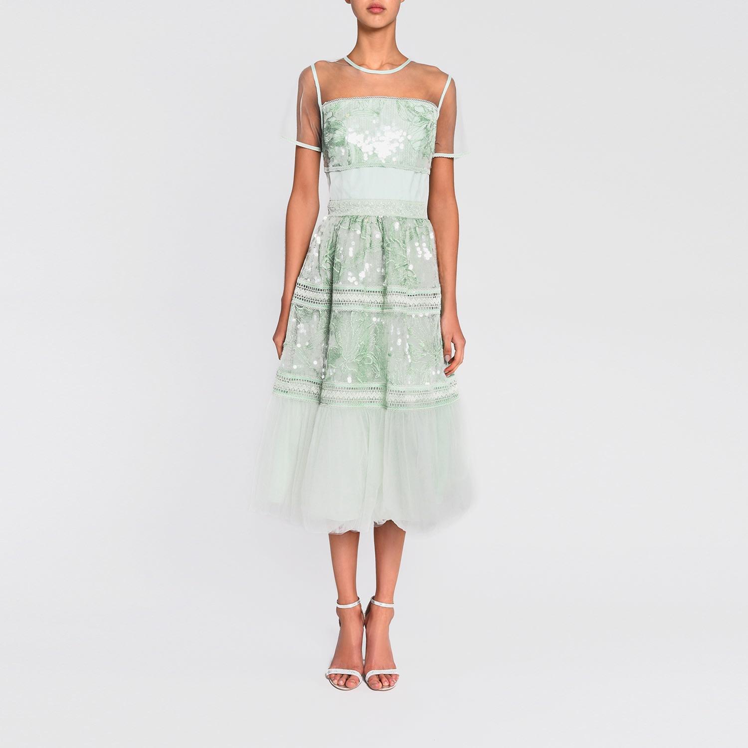 green sequin skater dress