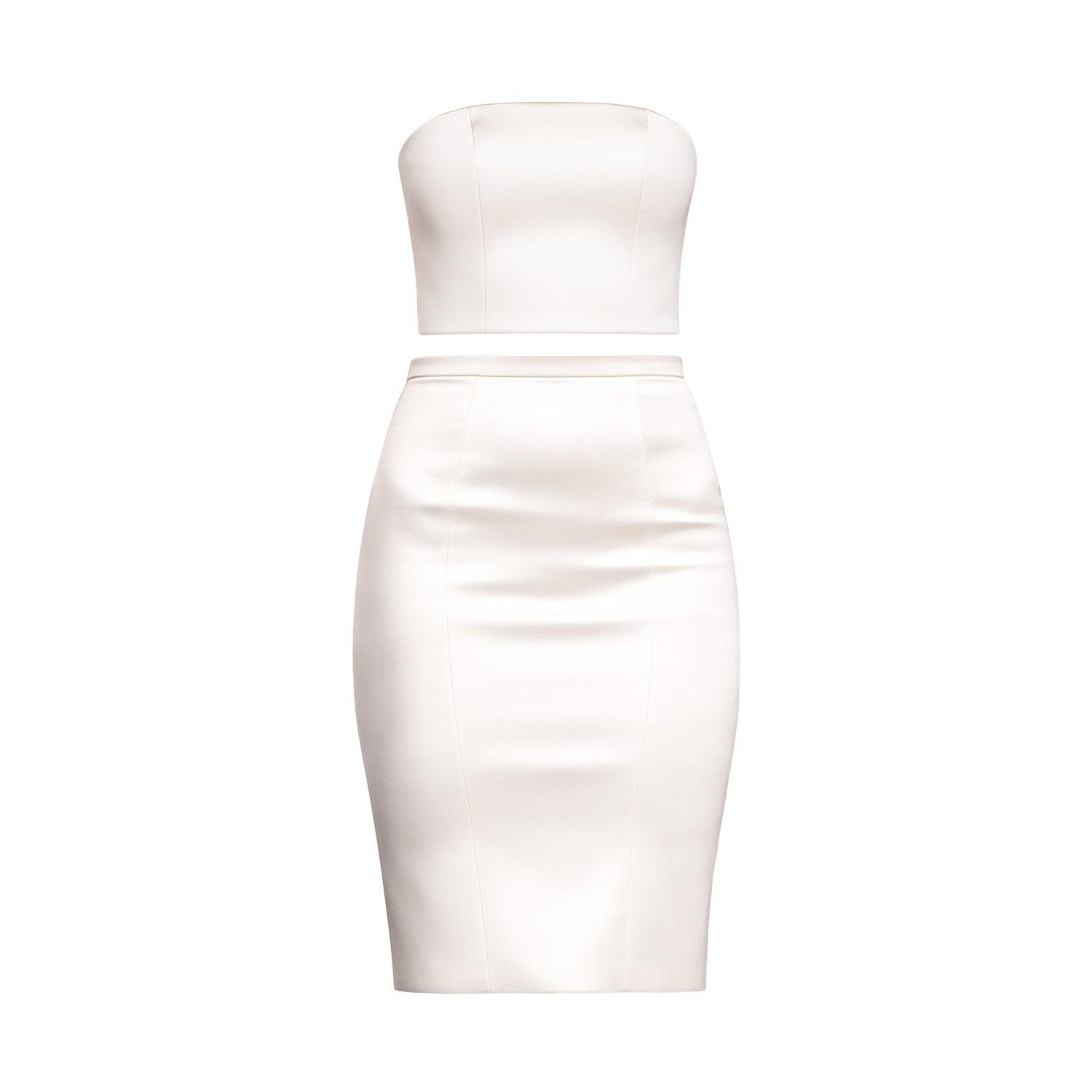 white strapless pencil dress