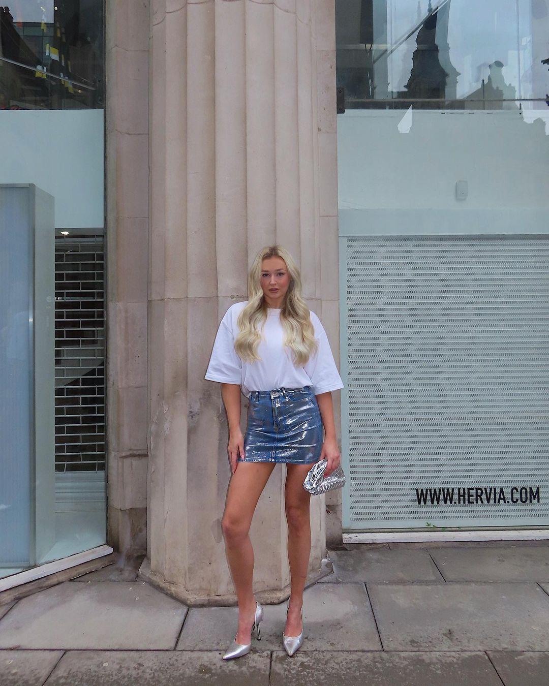 Amy Lynn Soho Denim Metallic Mini Skirt in Blue | Lyst UK 