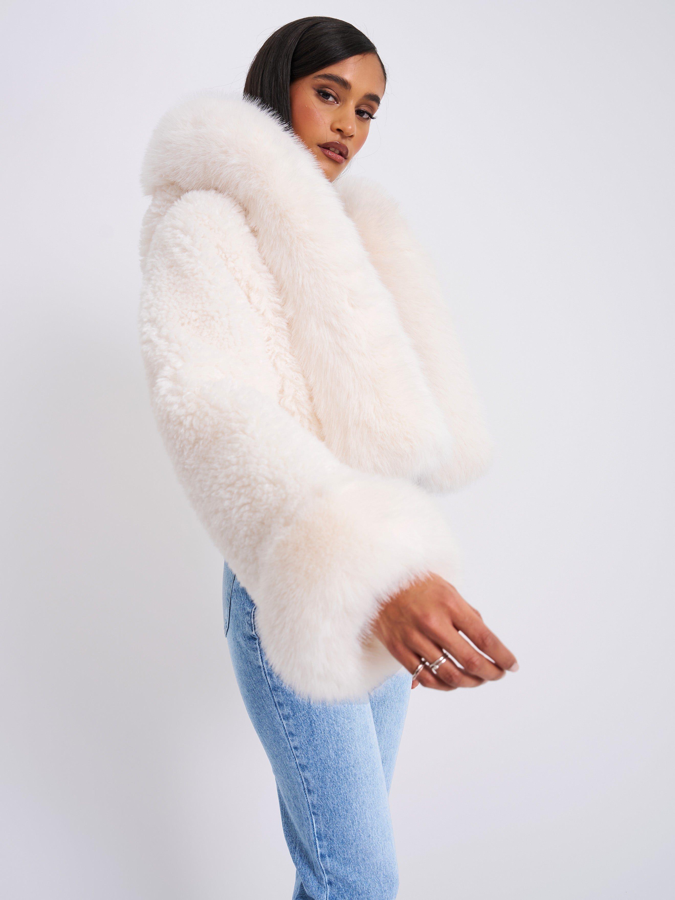Miss Circle White Hooded Faux Fur Coat Miss Circle White Wrap