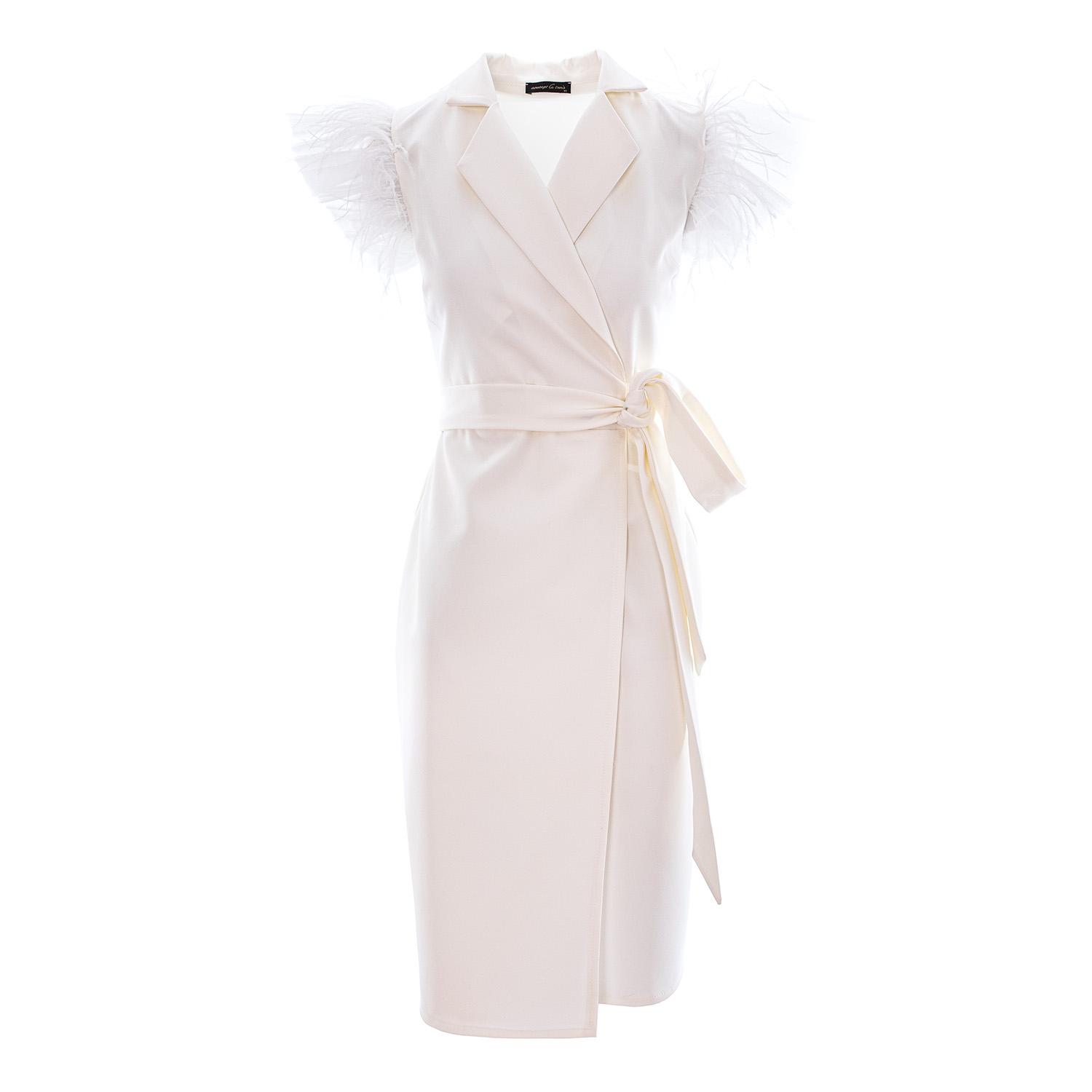 white short sleeve blazer dress White Short Sleeve Luxe Stain Asymmetric Gold Button Blazer Dress