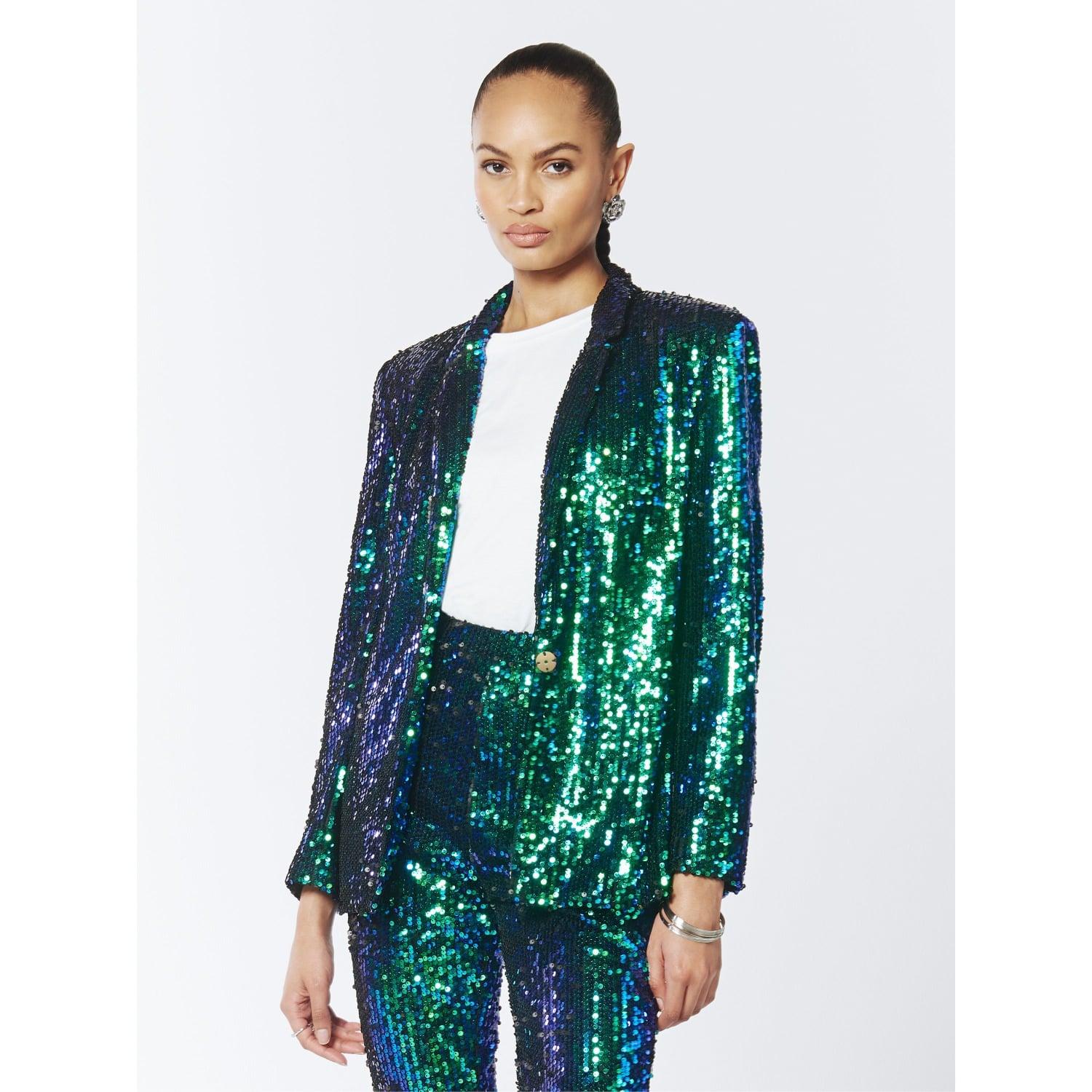 Blue Green Glitter Blazer Baberdicy Women Sequins Blazers For