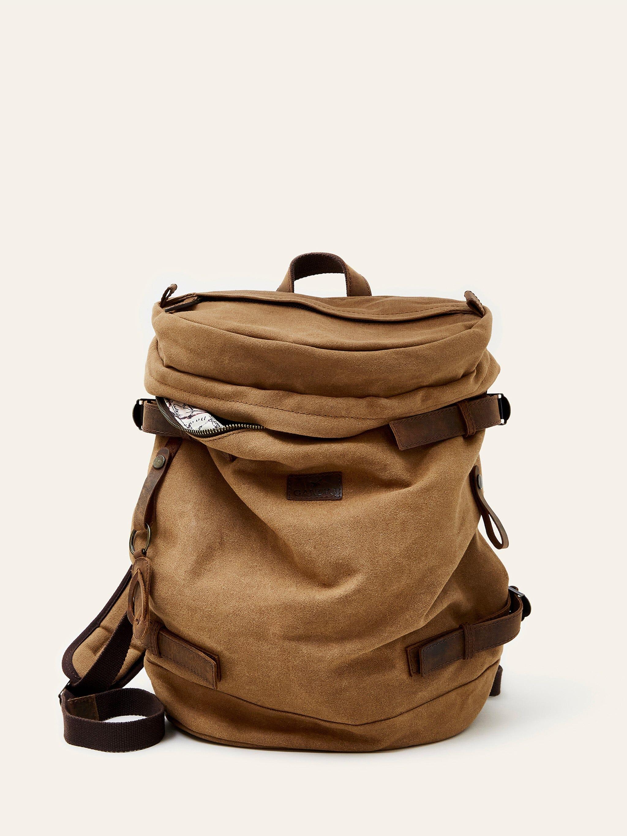 gandys Brown Neutrals Sand Waxed Cotton Himalaya Backpack