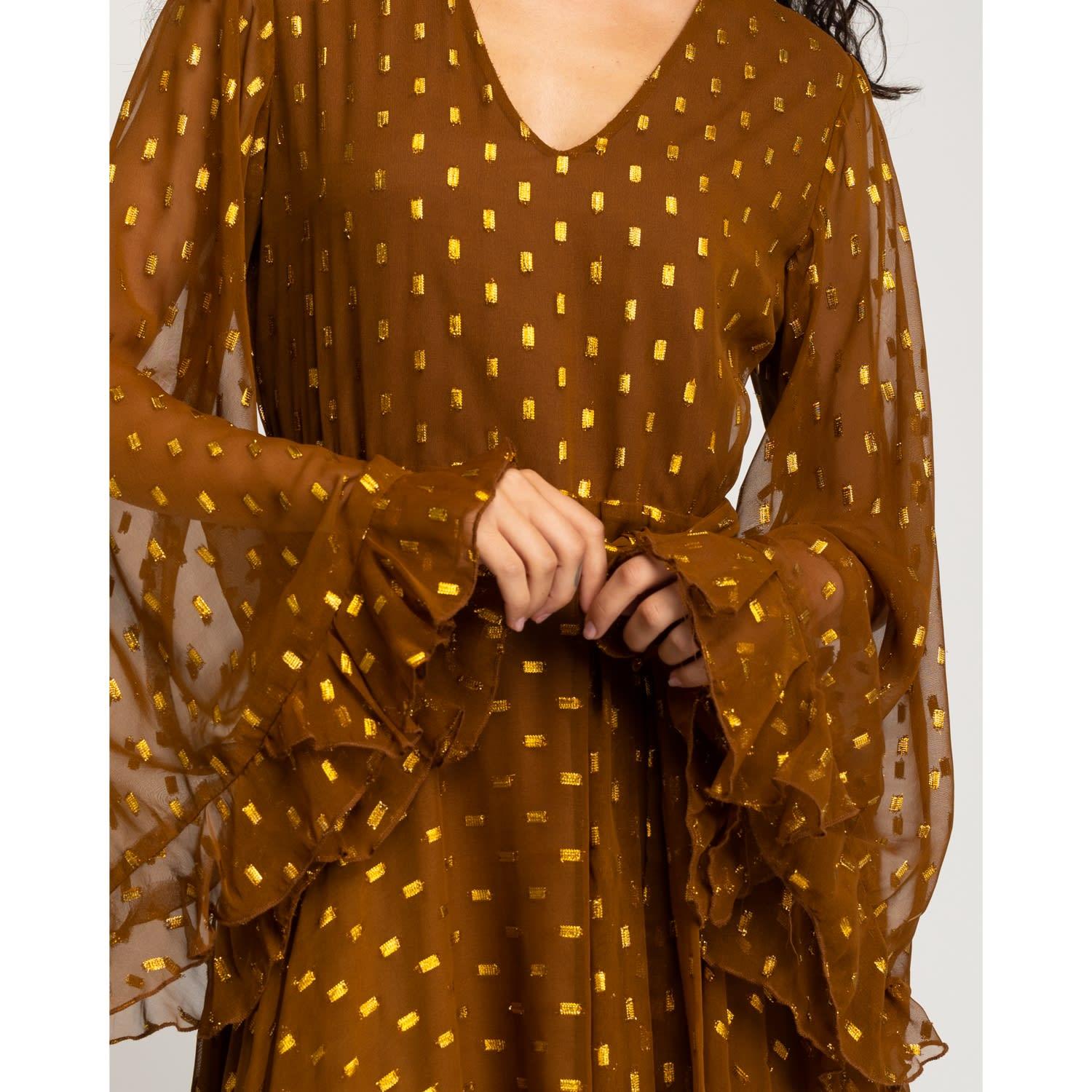 Niza Long Polka Dot Dress in Brown | Lyst