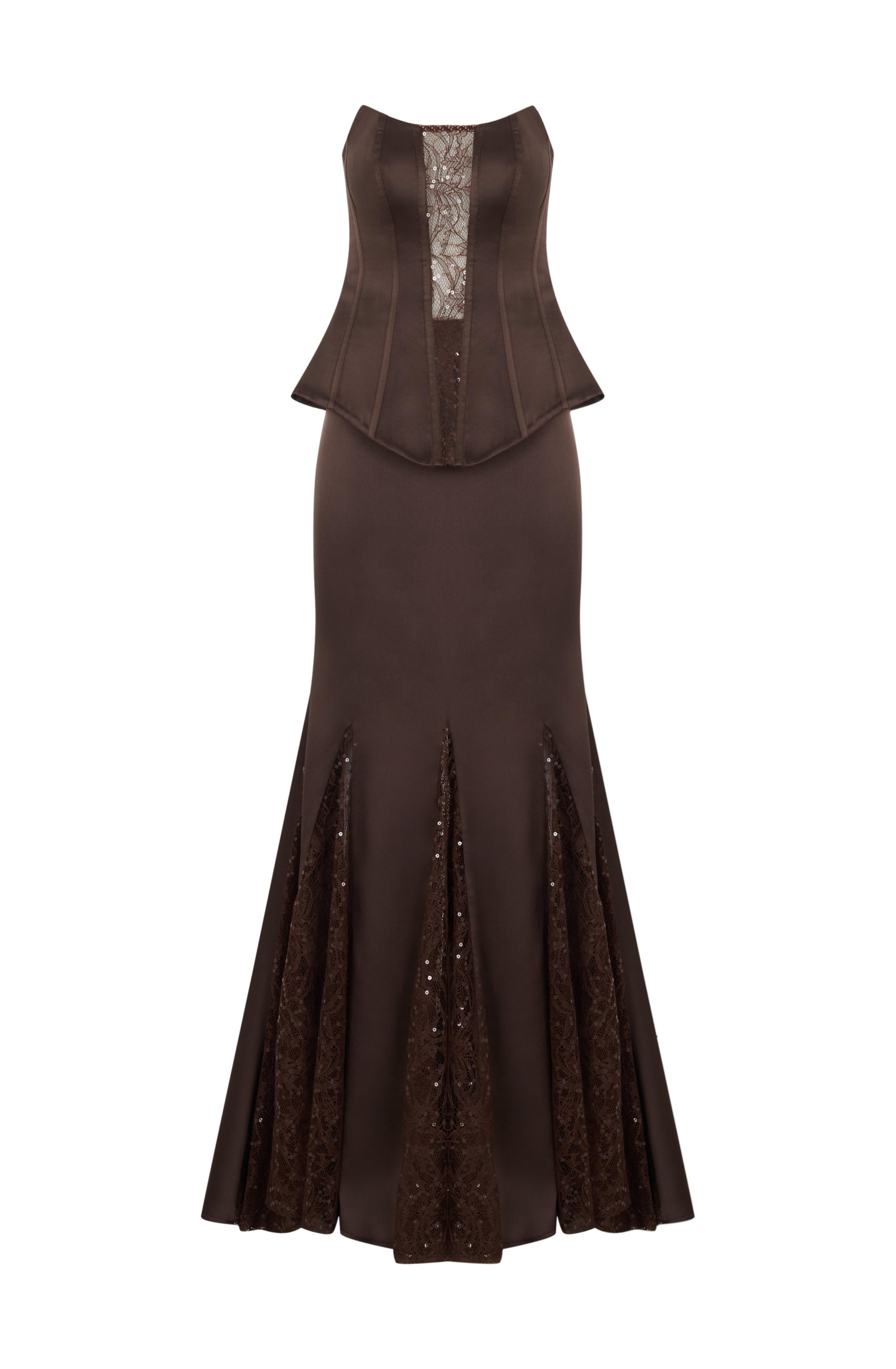 brown acres golf course dress code Renaissance Dress in Walnut | Dark Brown Steampunk Victorian Corset Gown main image 0