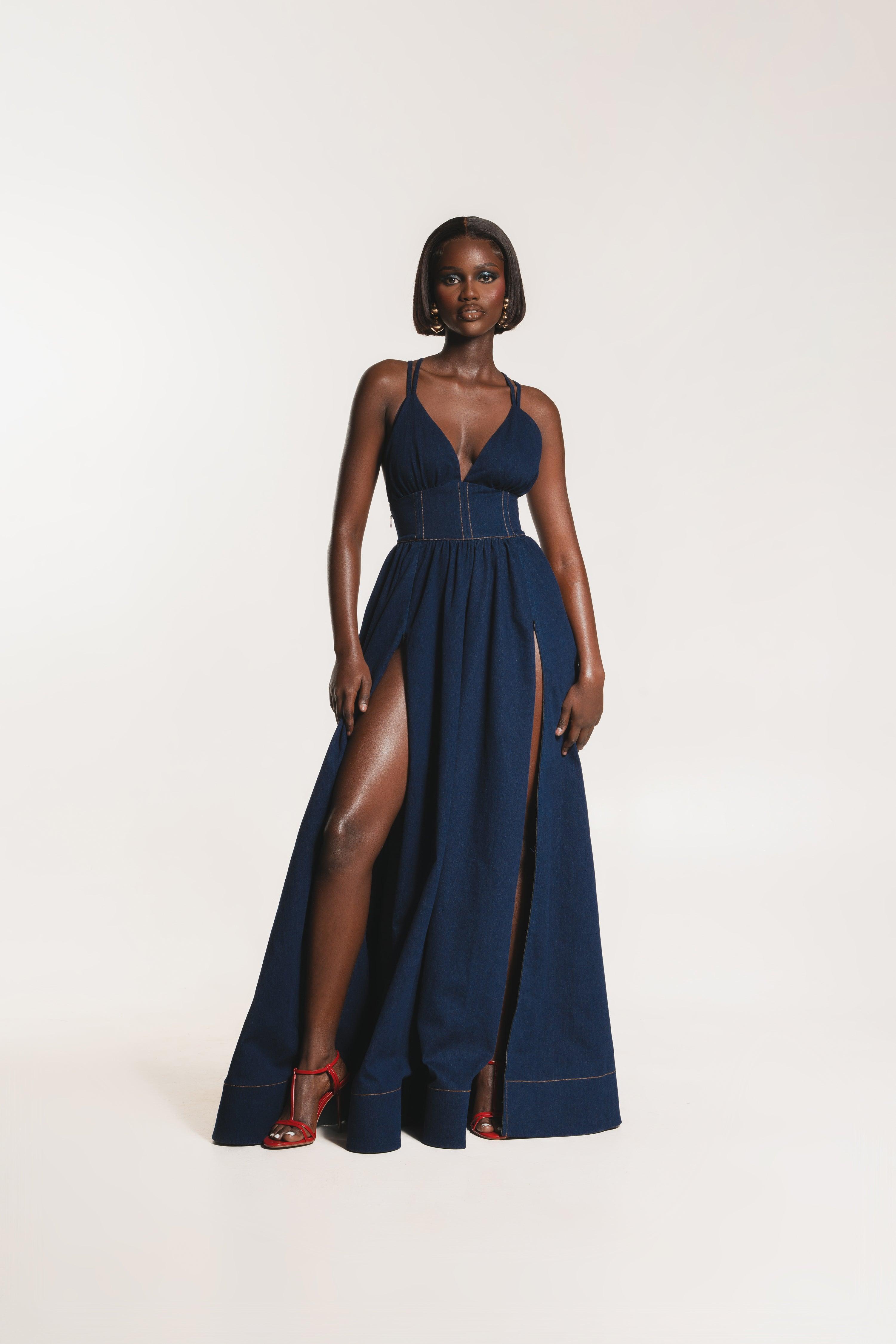 denim ruffle maxi dress Ruffle Tube Strapless Maxi Dress In Denim