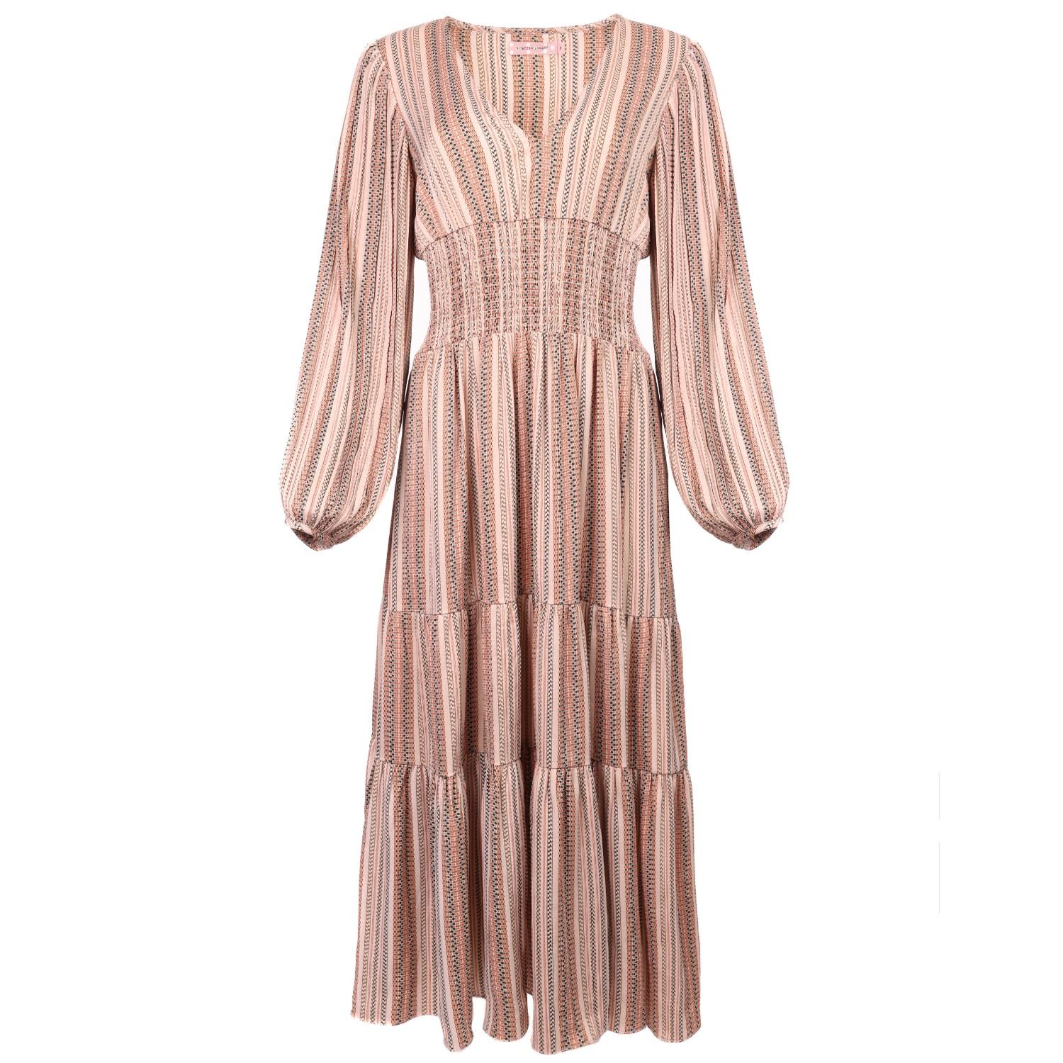 Traffic People Folklore Frailty Striped Whisper Midi Dress in Pink | Lyst UK