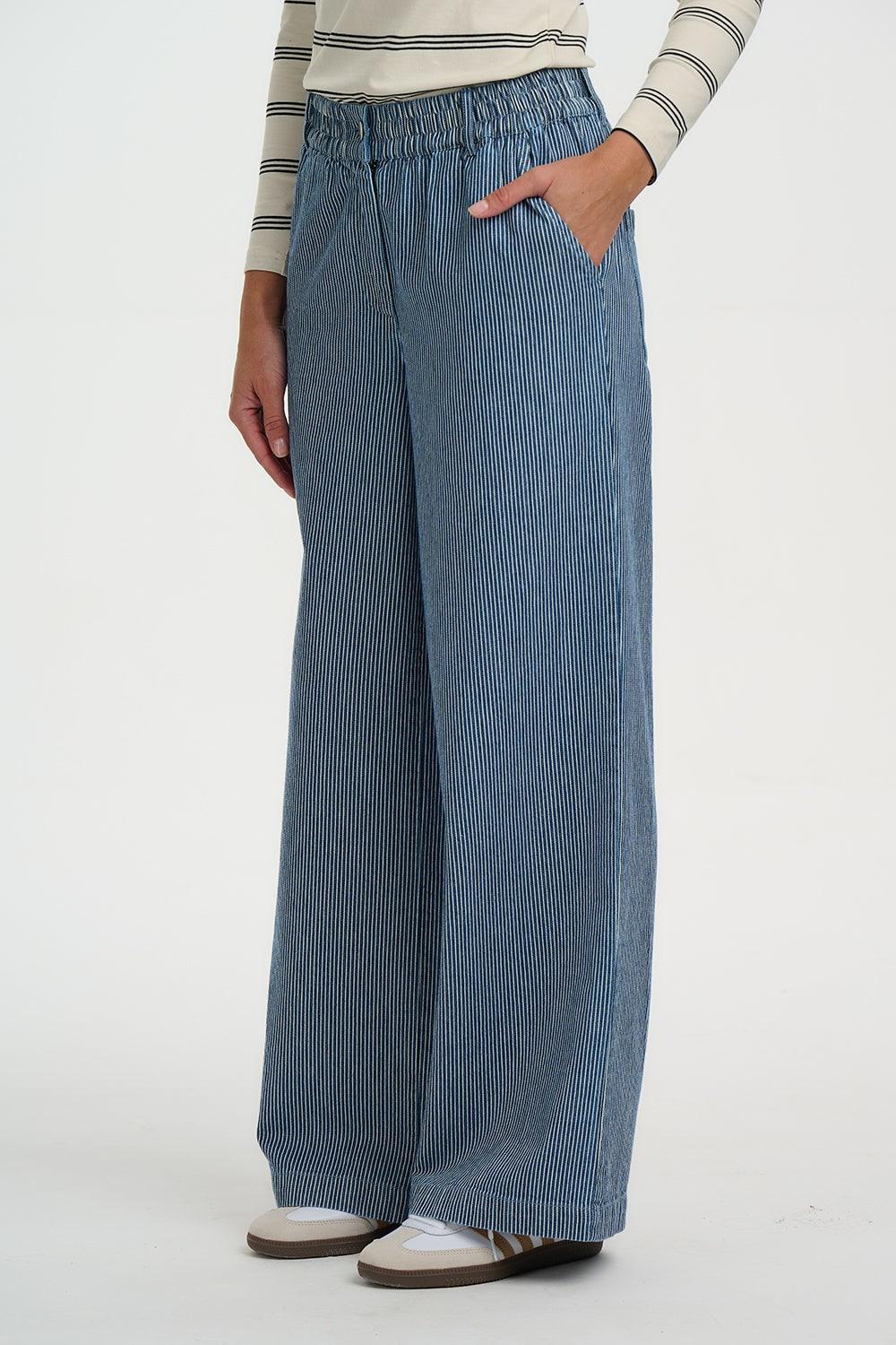 Sugarhill Fifi Wide Leg Trousers Stripe Denim in Blue | Lyst