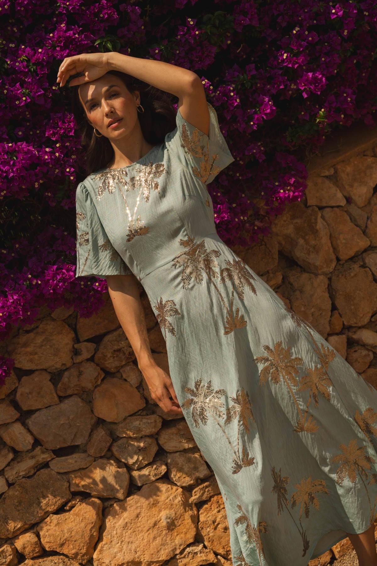 Traffic People Palms Of Light Sequin Rene Maxi Dress in Green | Lyst