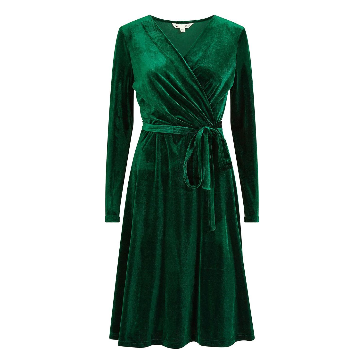 Yumi' Green Velvet Wrap Dress | Lyst UK